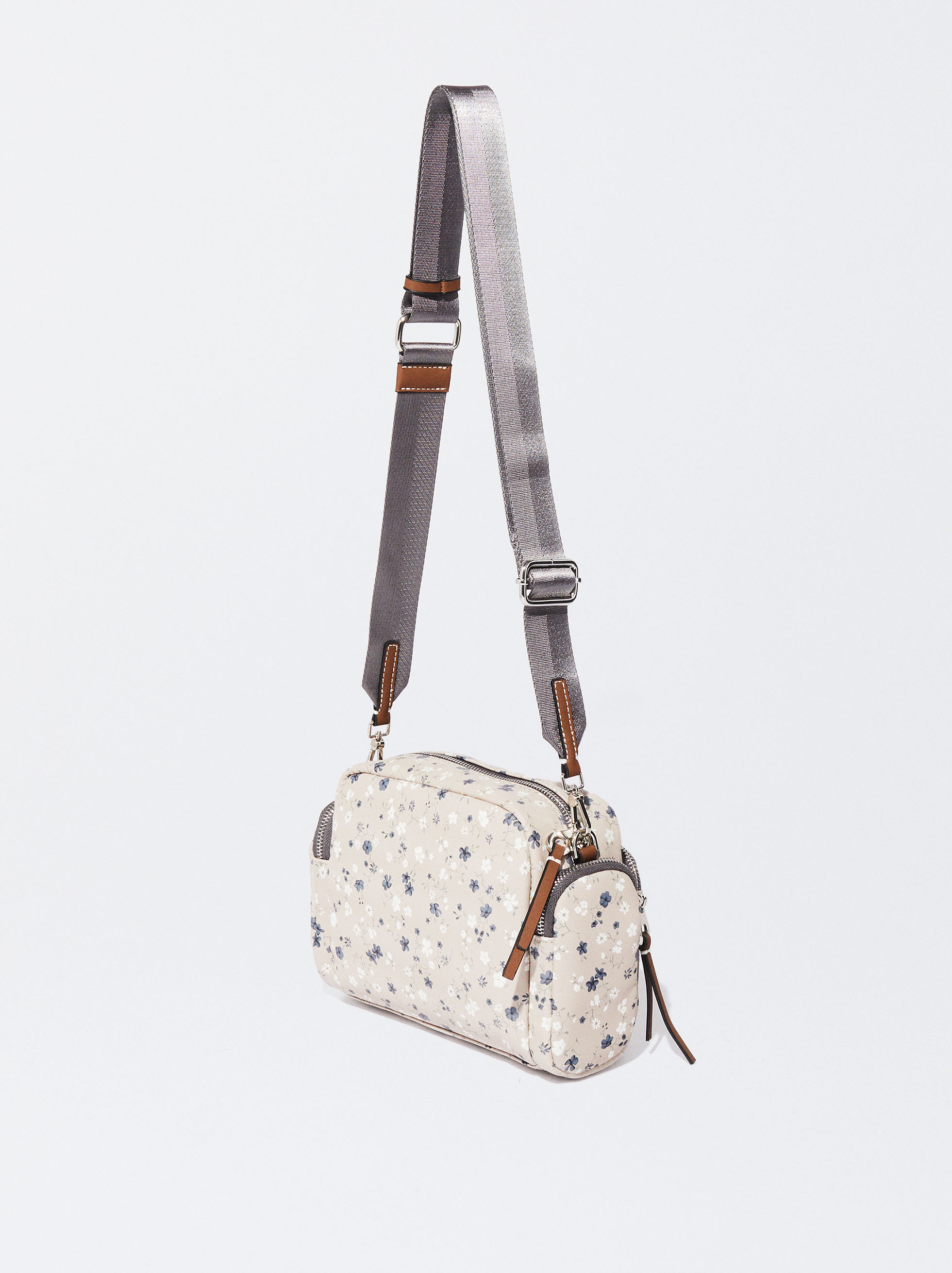 Nylon Effect Crossbody Bag Beige Parfois