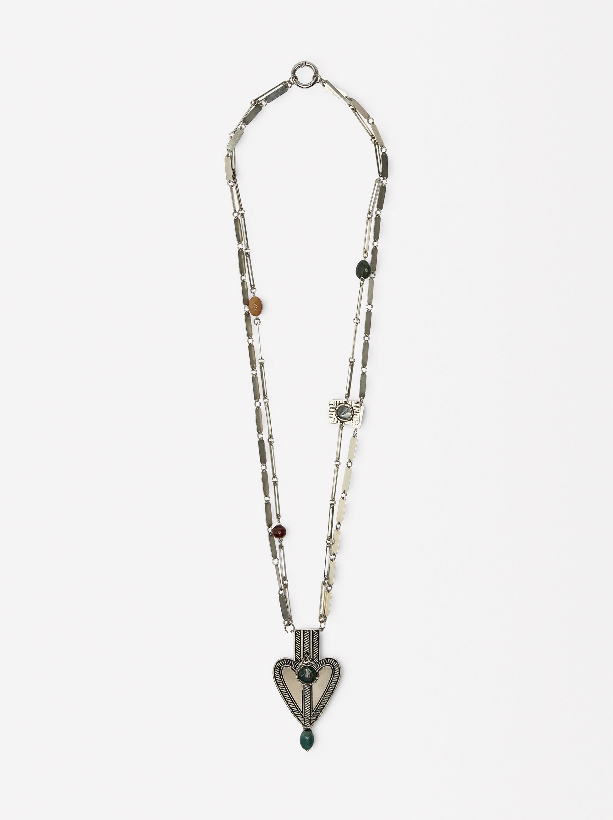 Long necklace with heart pendant and stones image number 0.0