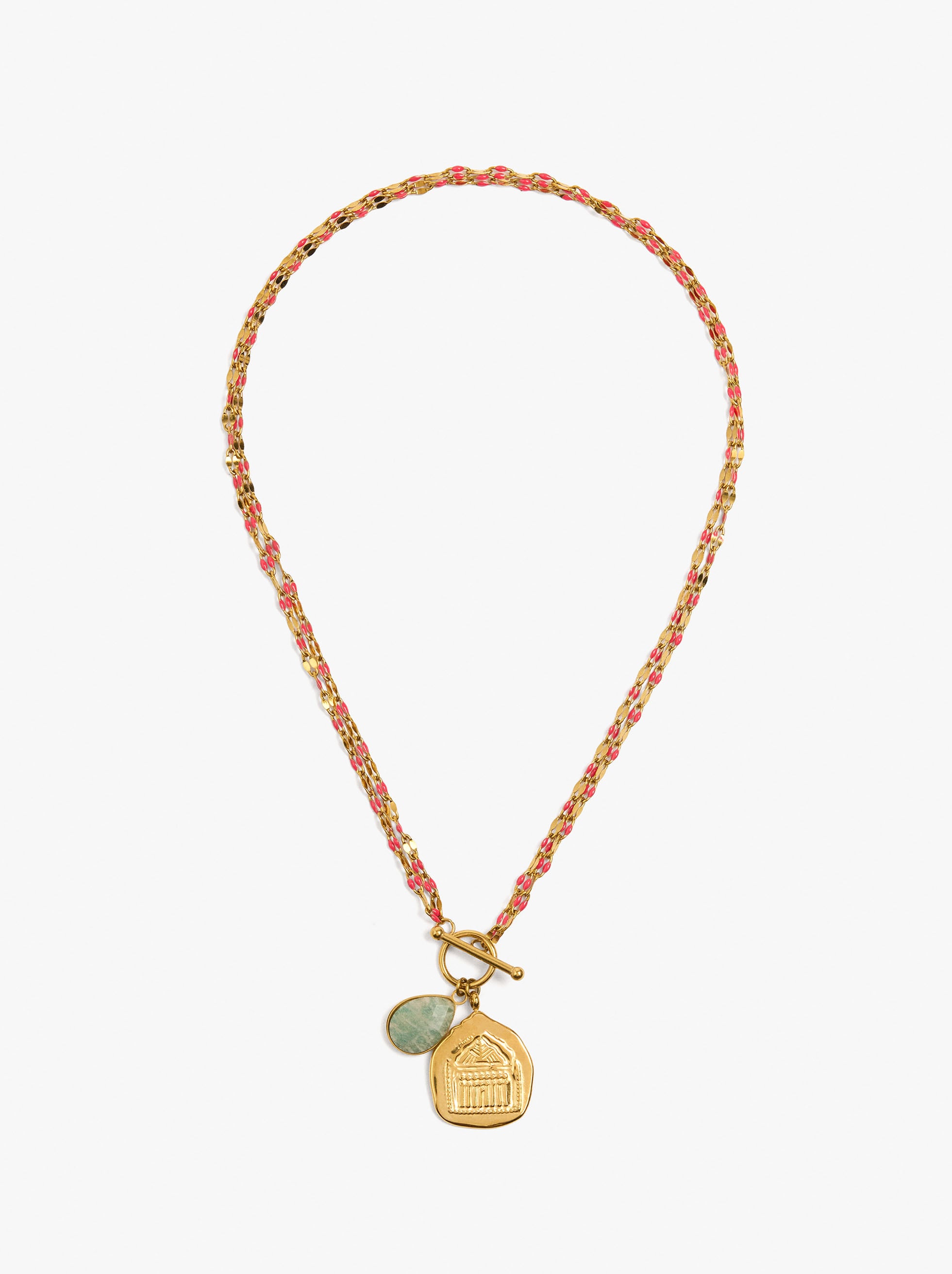 Collier polyvalent &eacute;maill&eacute; avec pendentif en pierre - acier inoxydable image number 1.0