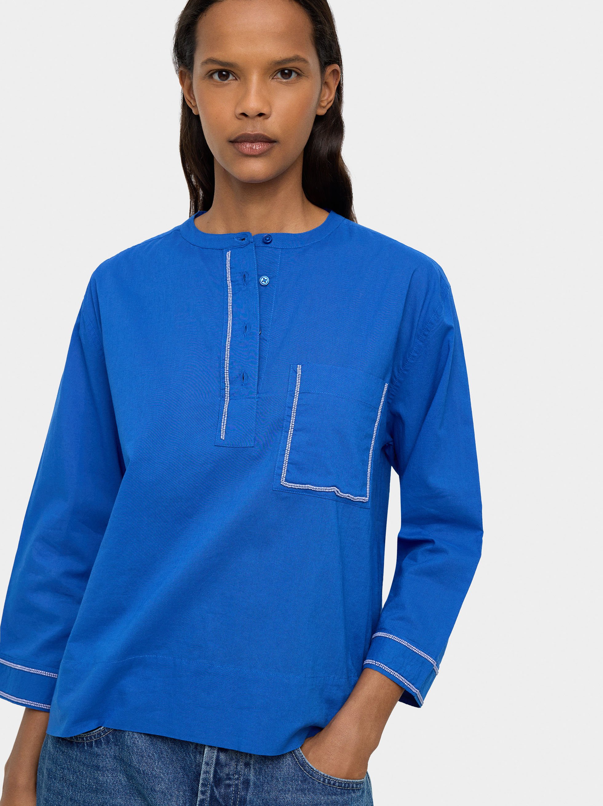 Shirt with mandarin collar 100% cotton image number 1.0