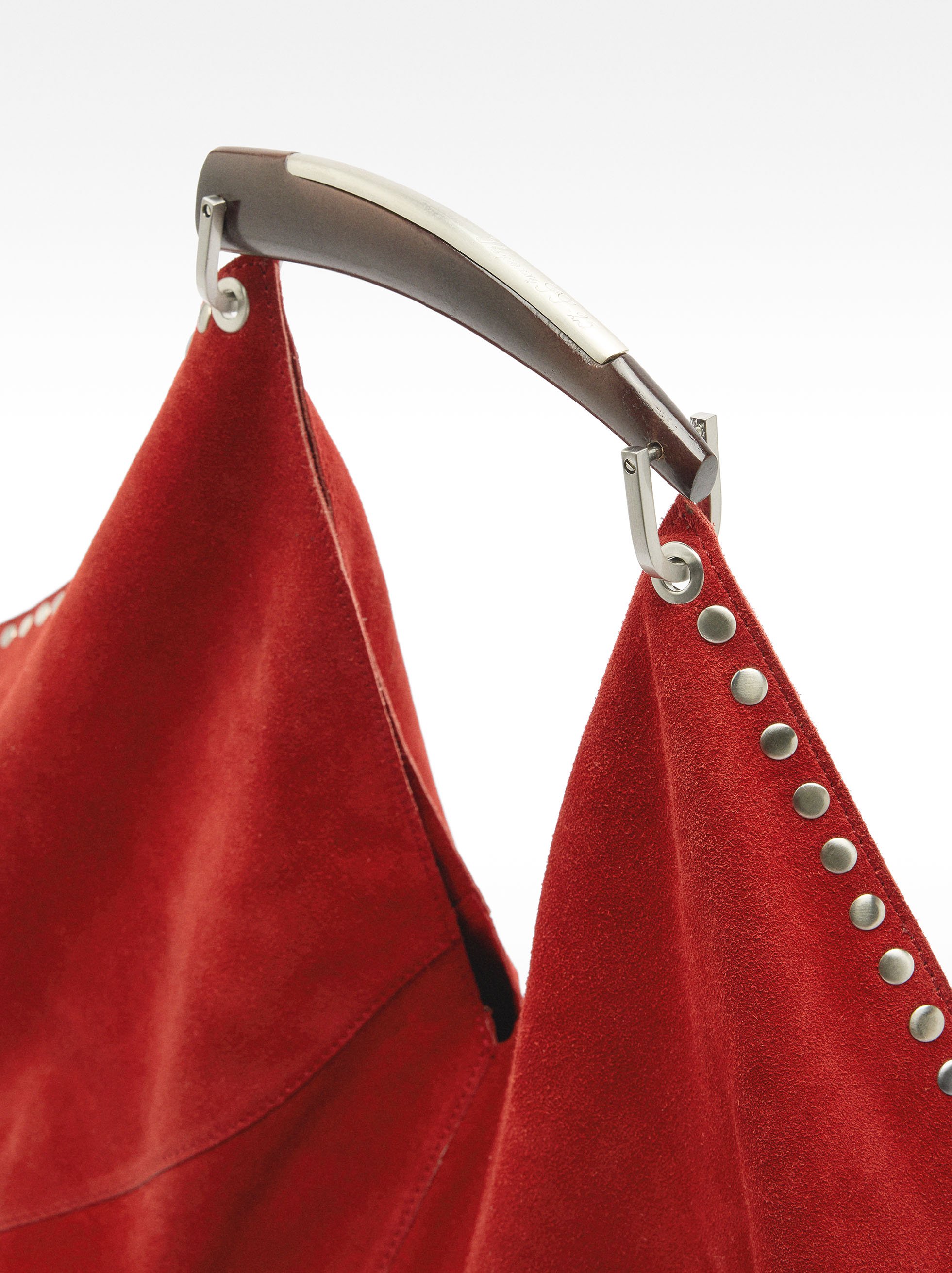 Suede leather shoulder bag with studs image number 2.0
