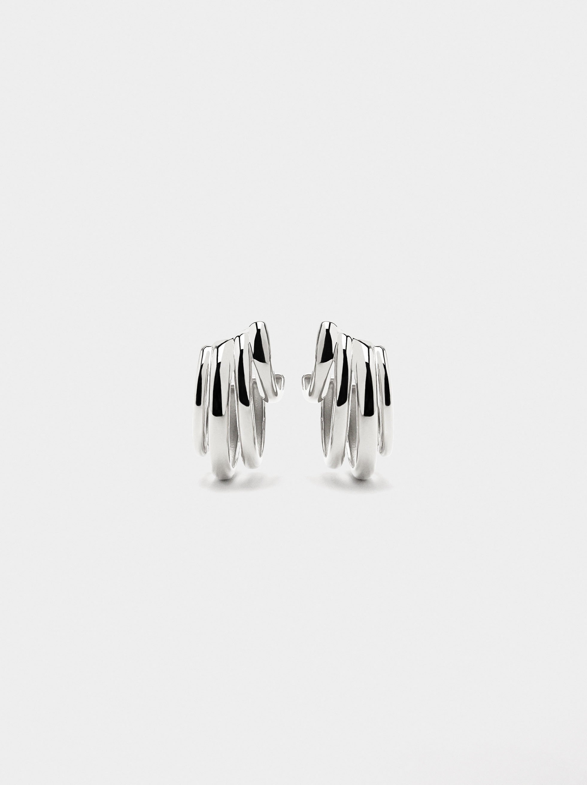 Triple-effect hoop earrings – stainless steel image number 0.0