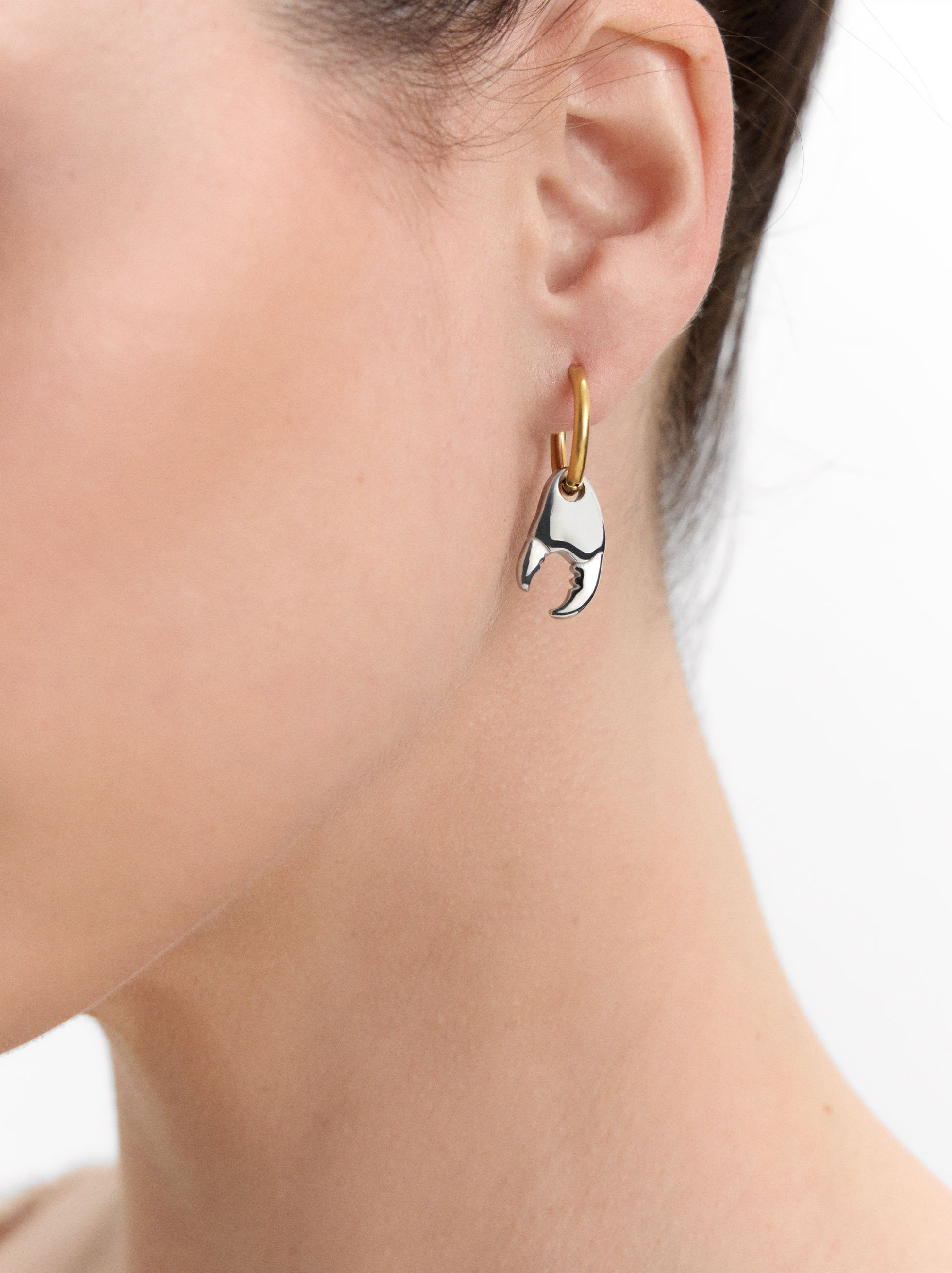 Individual bicolor hoop earrings with crab clasp - stainless steel image number 1.0