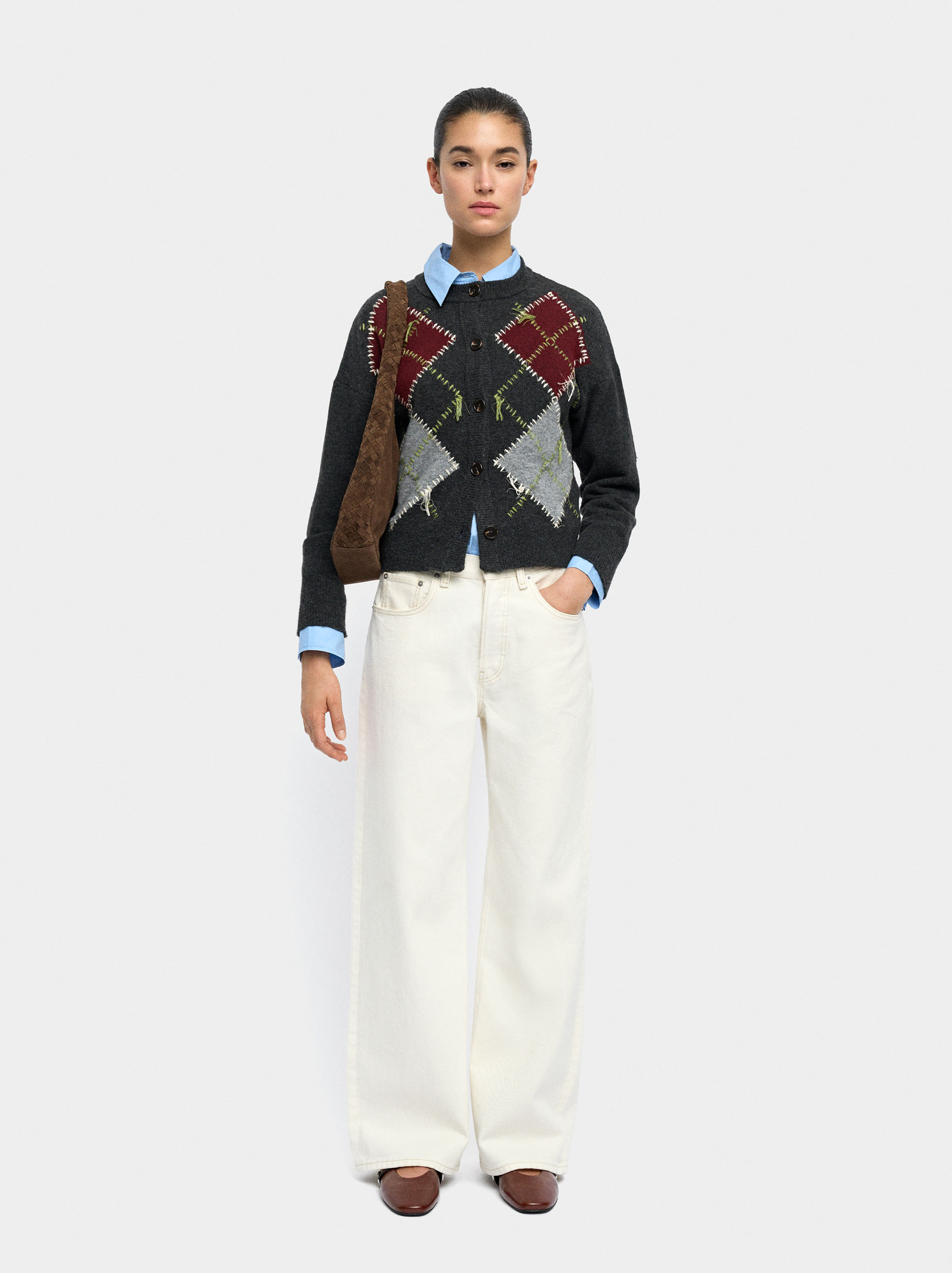 Knitted cardigan with argyle pattern image number 0.0
