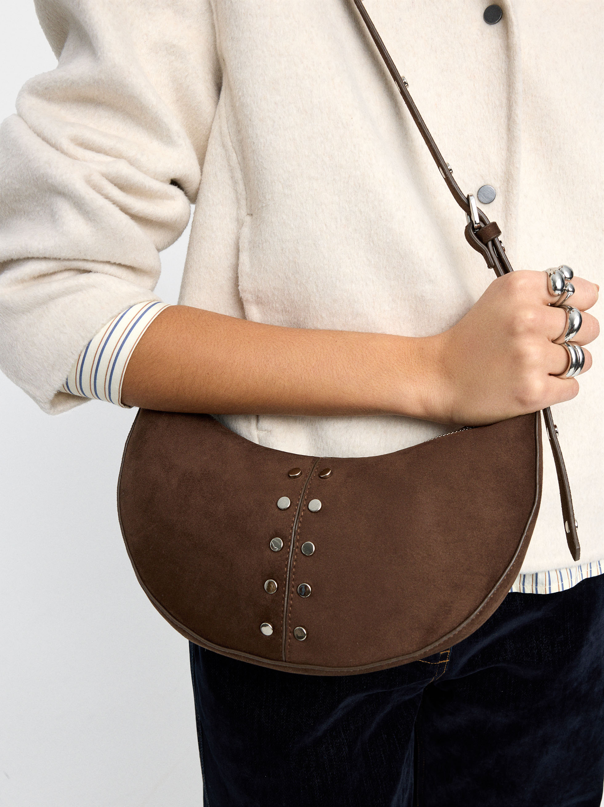 Half-moon shoulder bag with studs image number 1.0