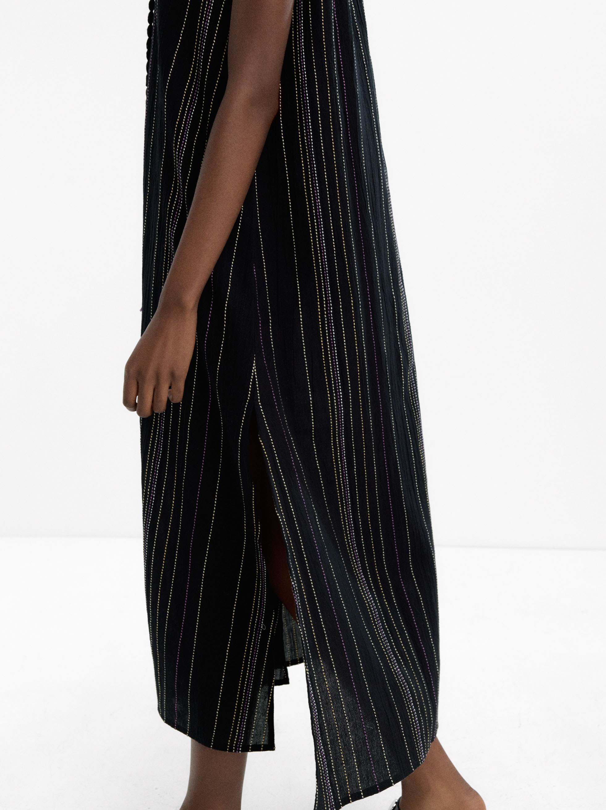 Vestido comprido com pespontes multicor image number 3.0
