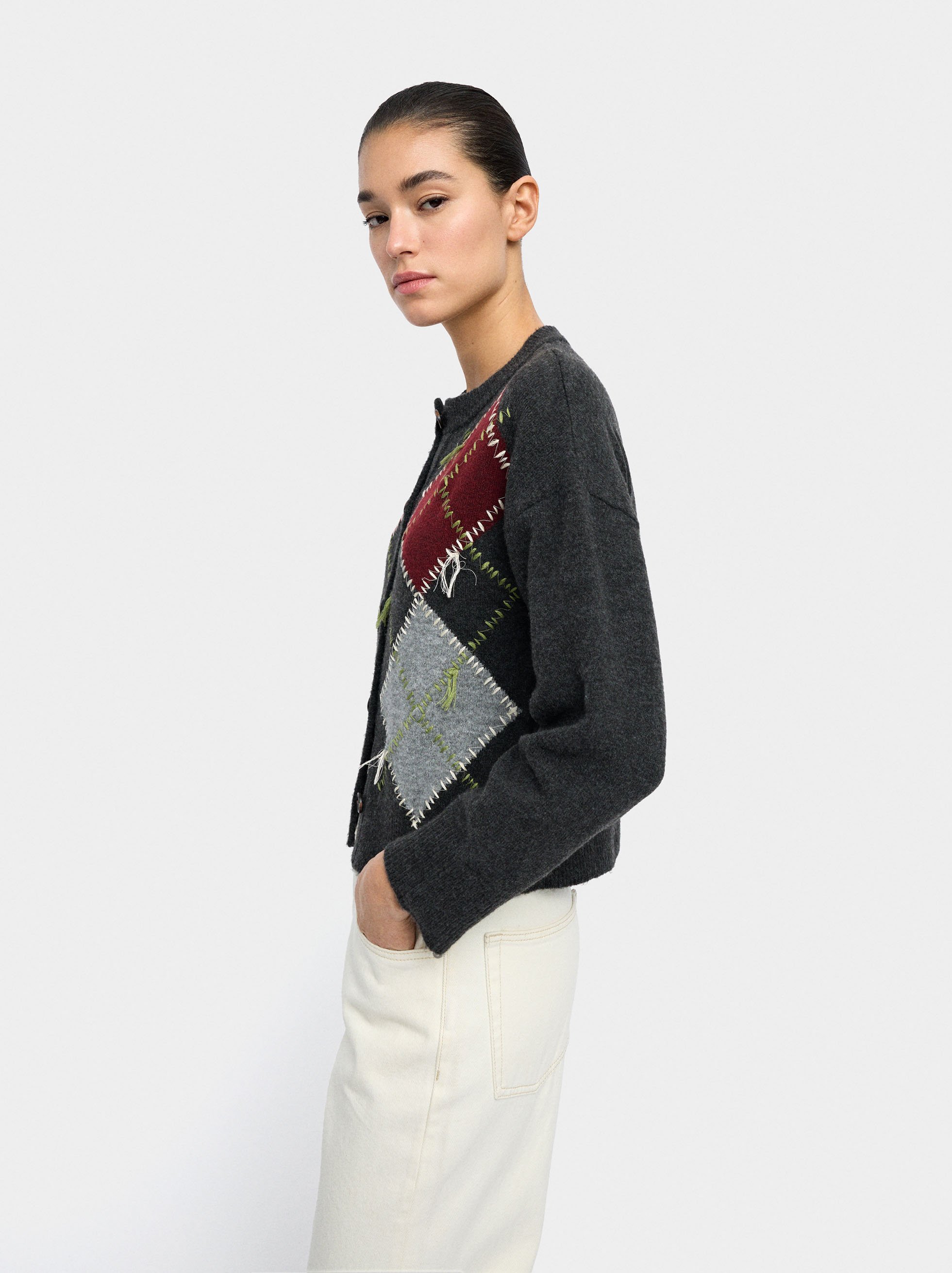 Knitted cardigan with argyle pattern image number 2.0