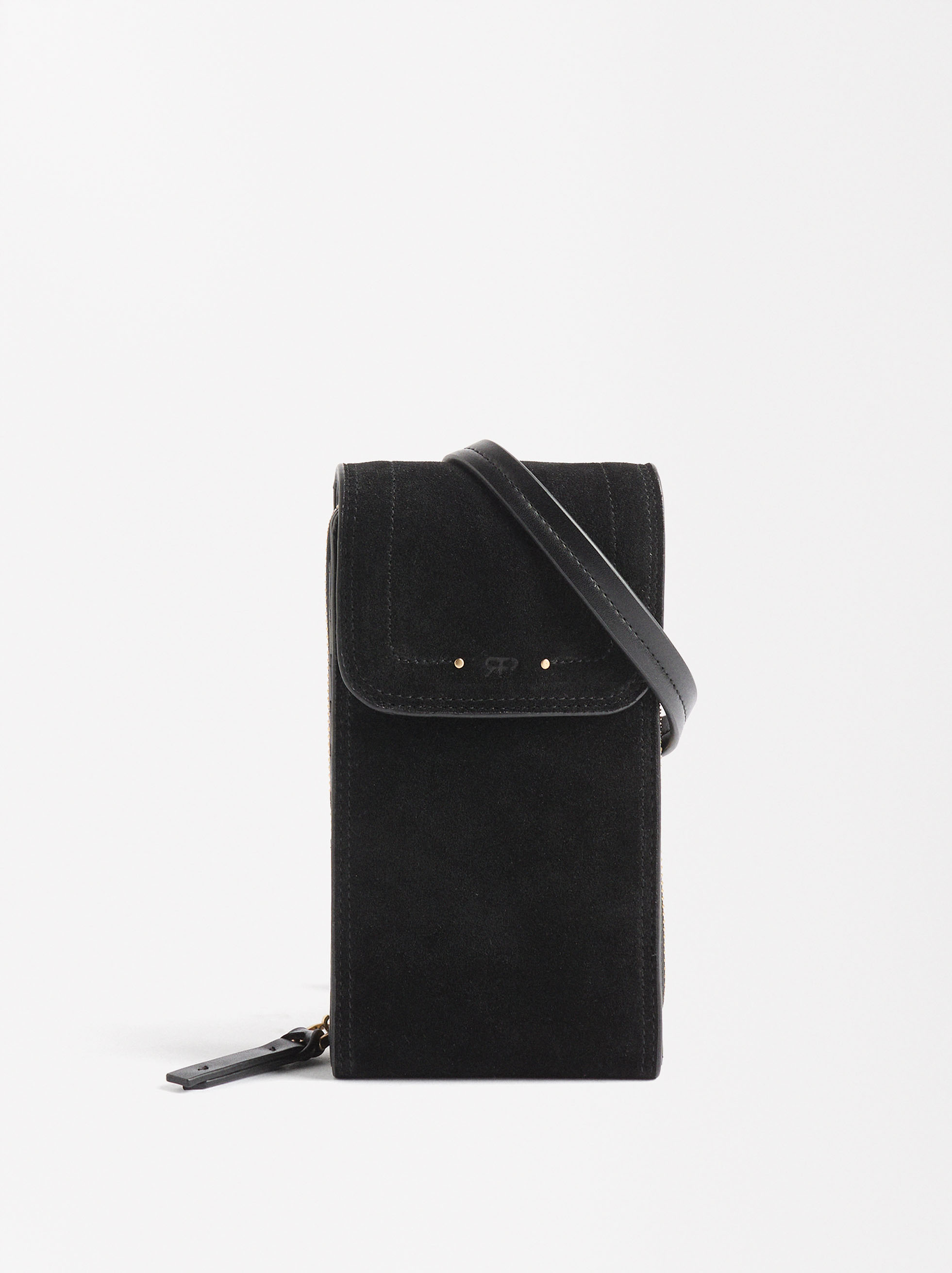 Leather phone pouch with flap closure image number 0.0