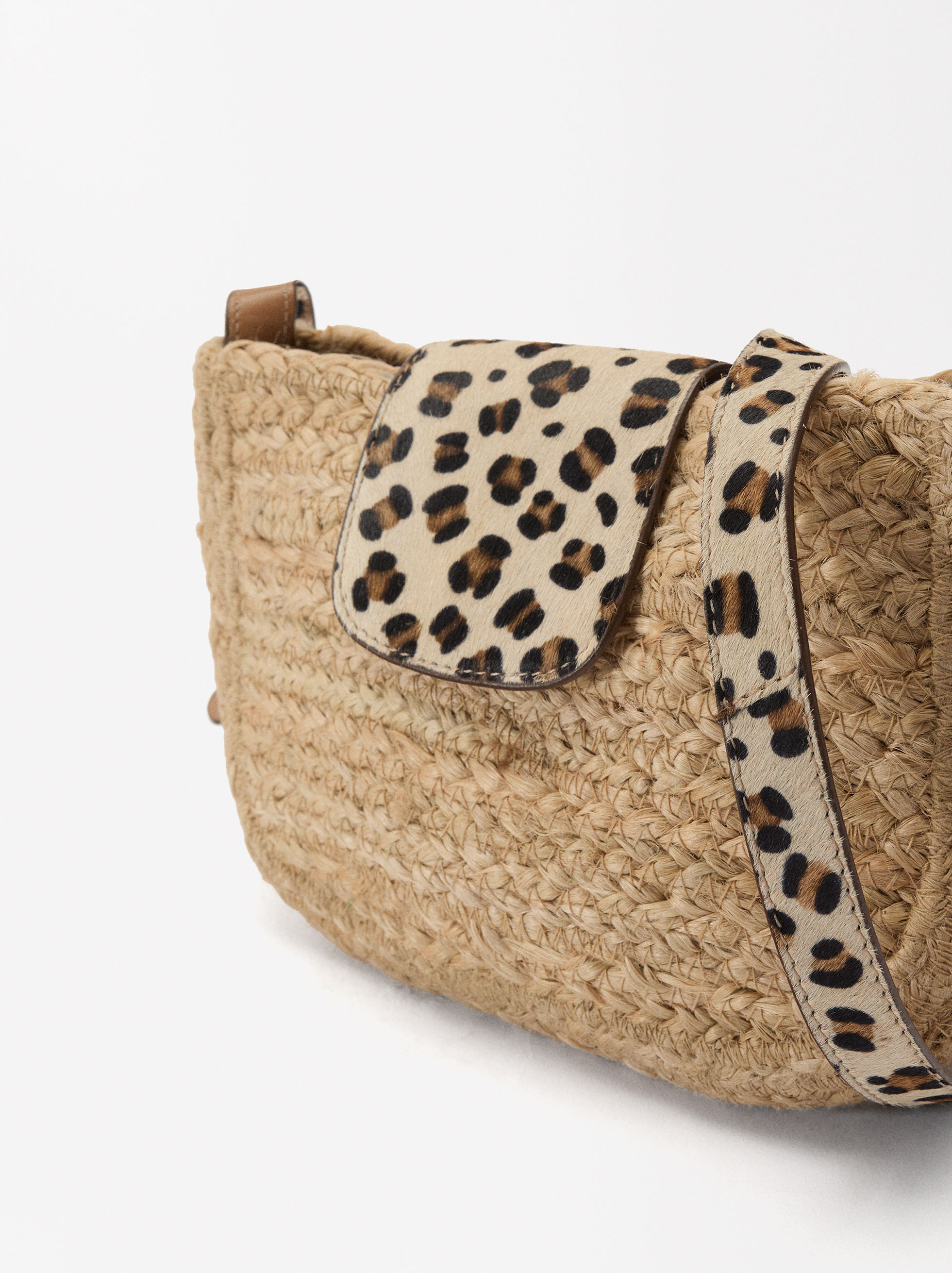 Straw Bag With Leather Shoulder Strap Natural Parfois