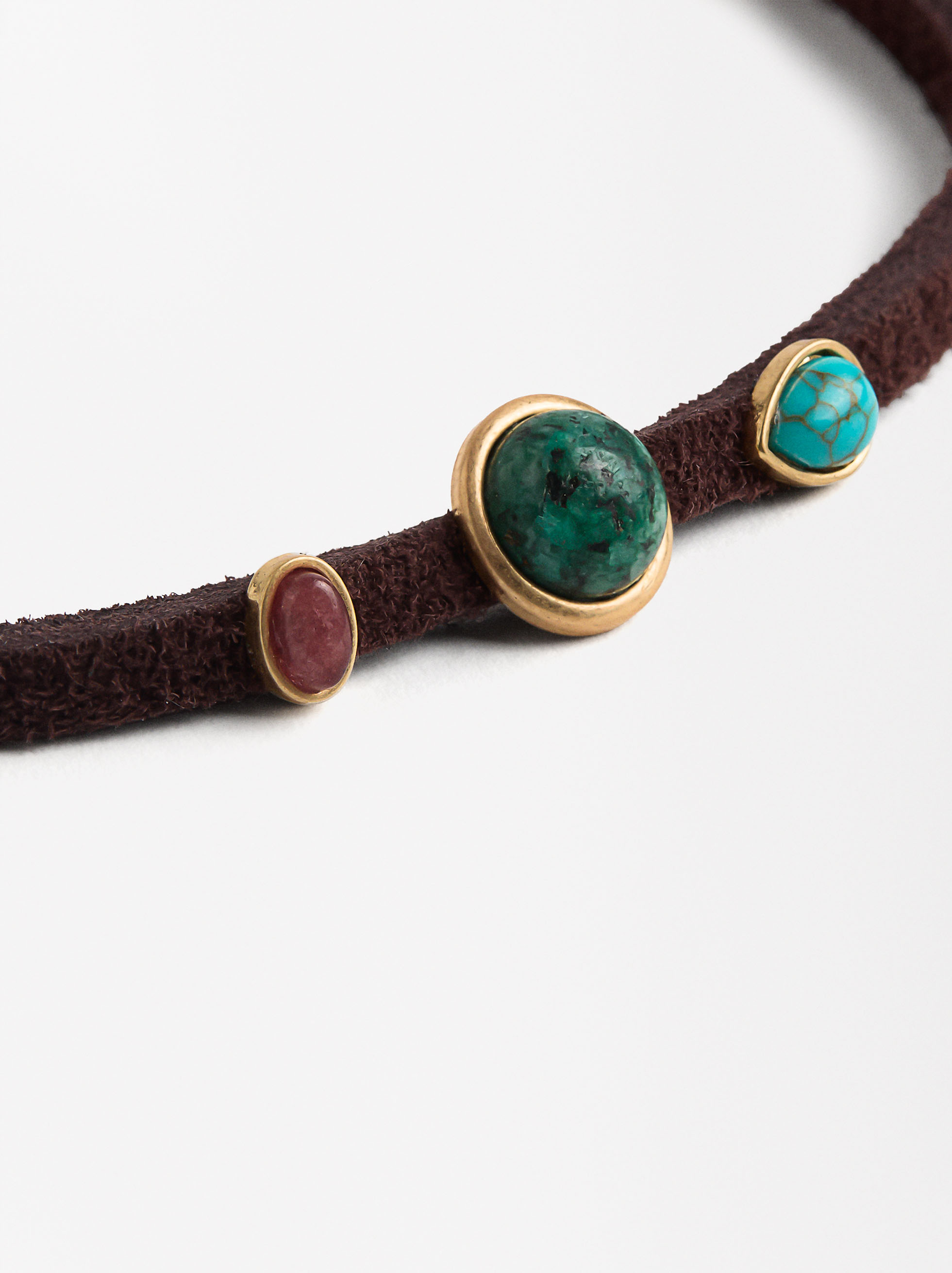 Pulseira cordão de pele com pedras image number 1.0