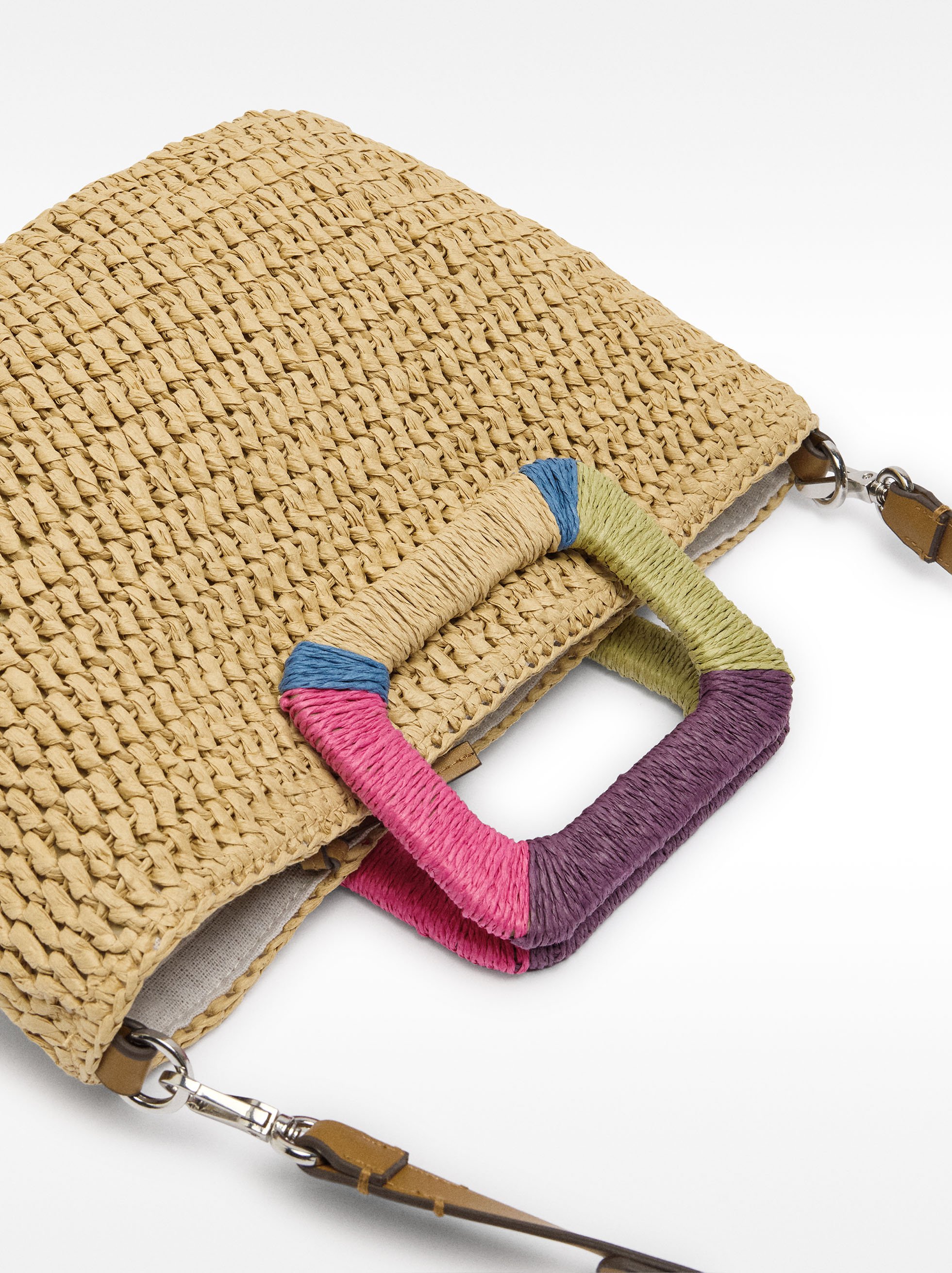 Tote bag with straw effect and multicolor handle image number 2.0