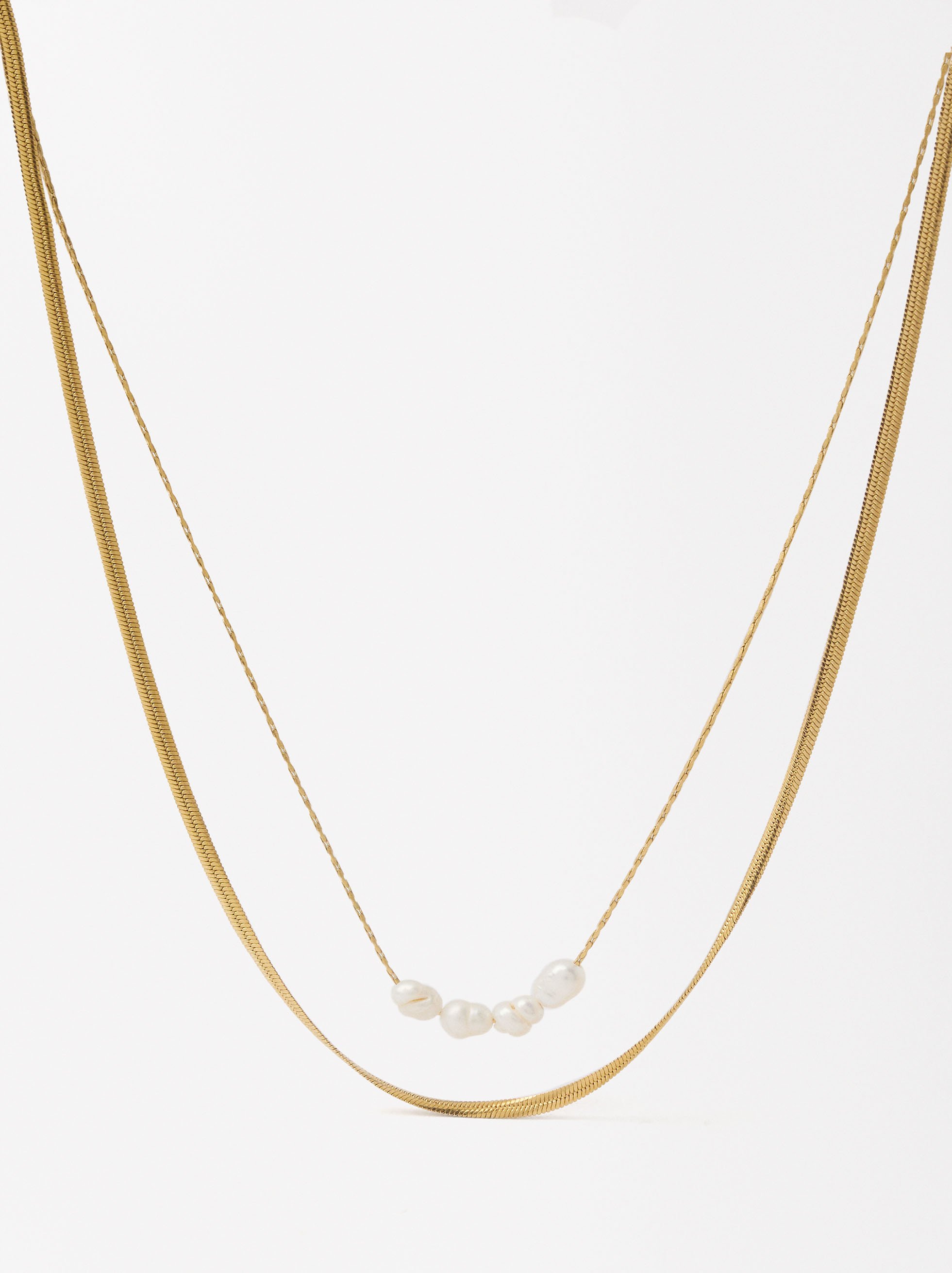 Collar doble perlas naturales - acero inoxidable image number 0.0