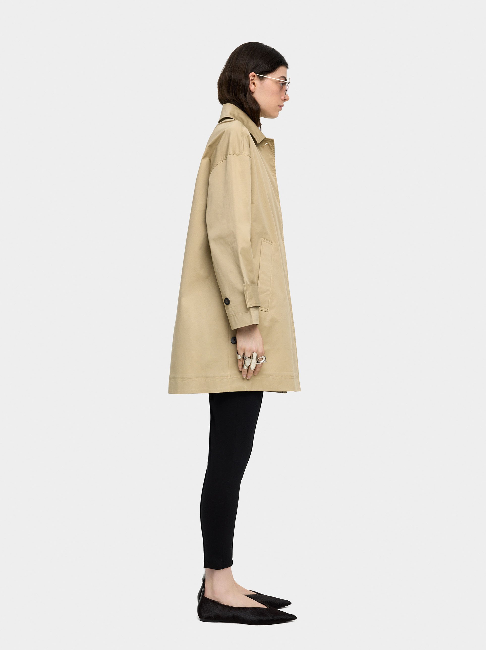 Midi cotton trench with pockets image number 2.0