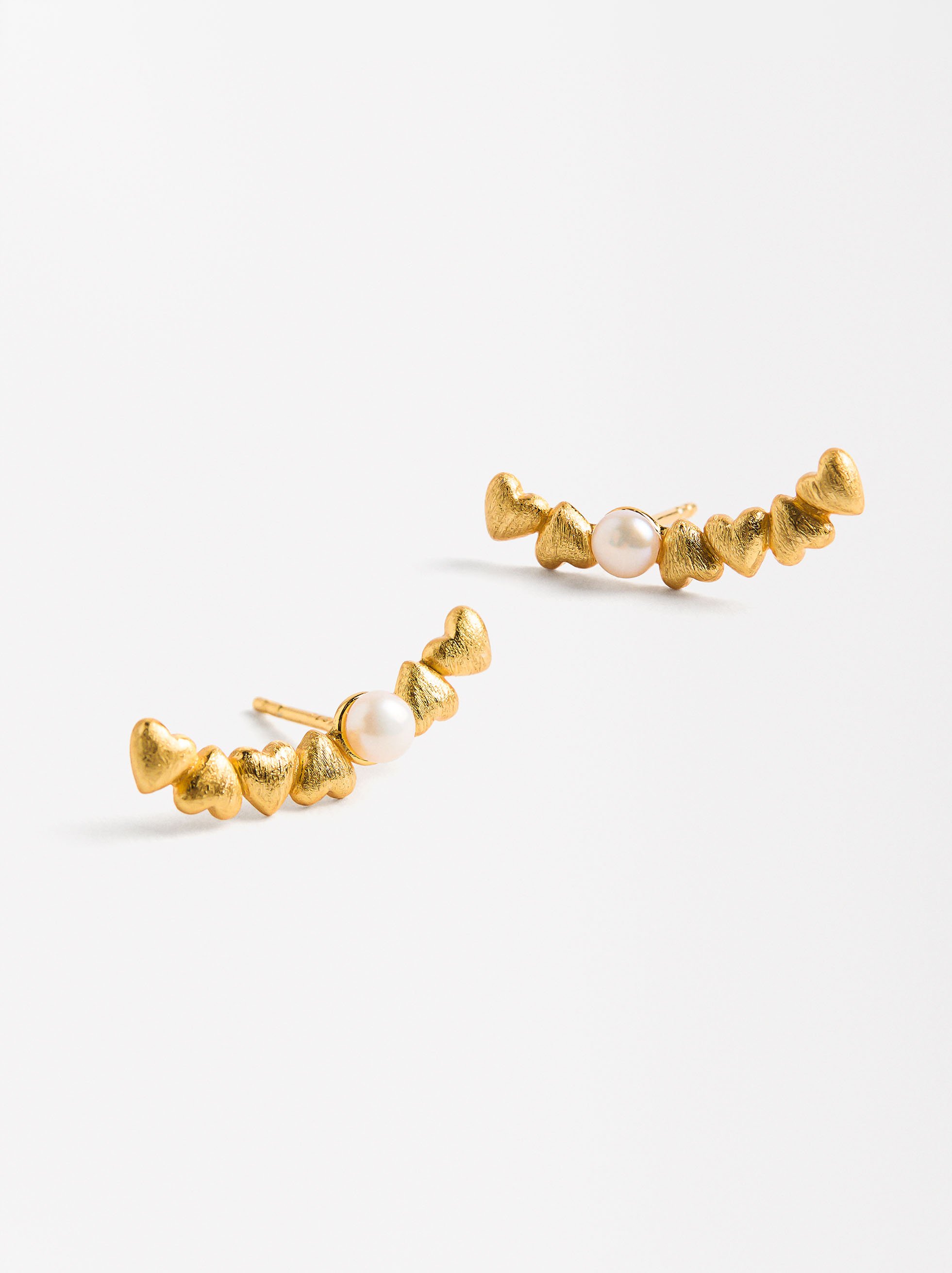 Earrings with hearts and freshwater pearls - 925 sterling silver image number 2.0