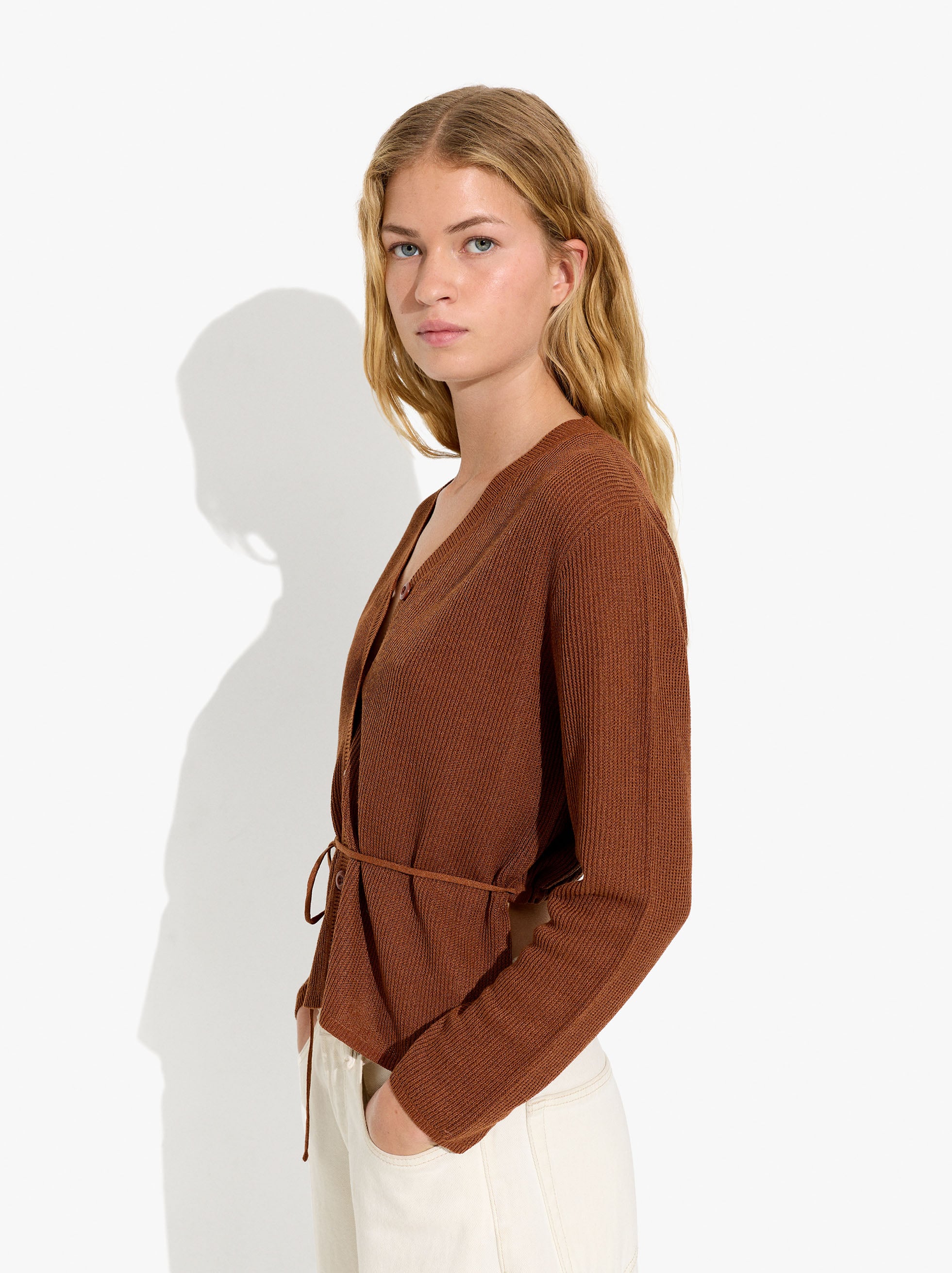 Knit cardigan with adjustable drawstring image number 2.0