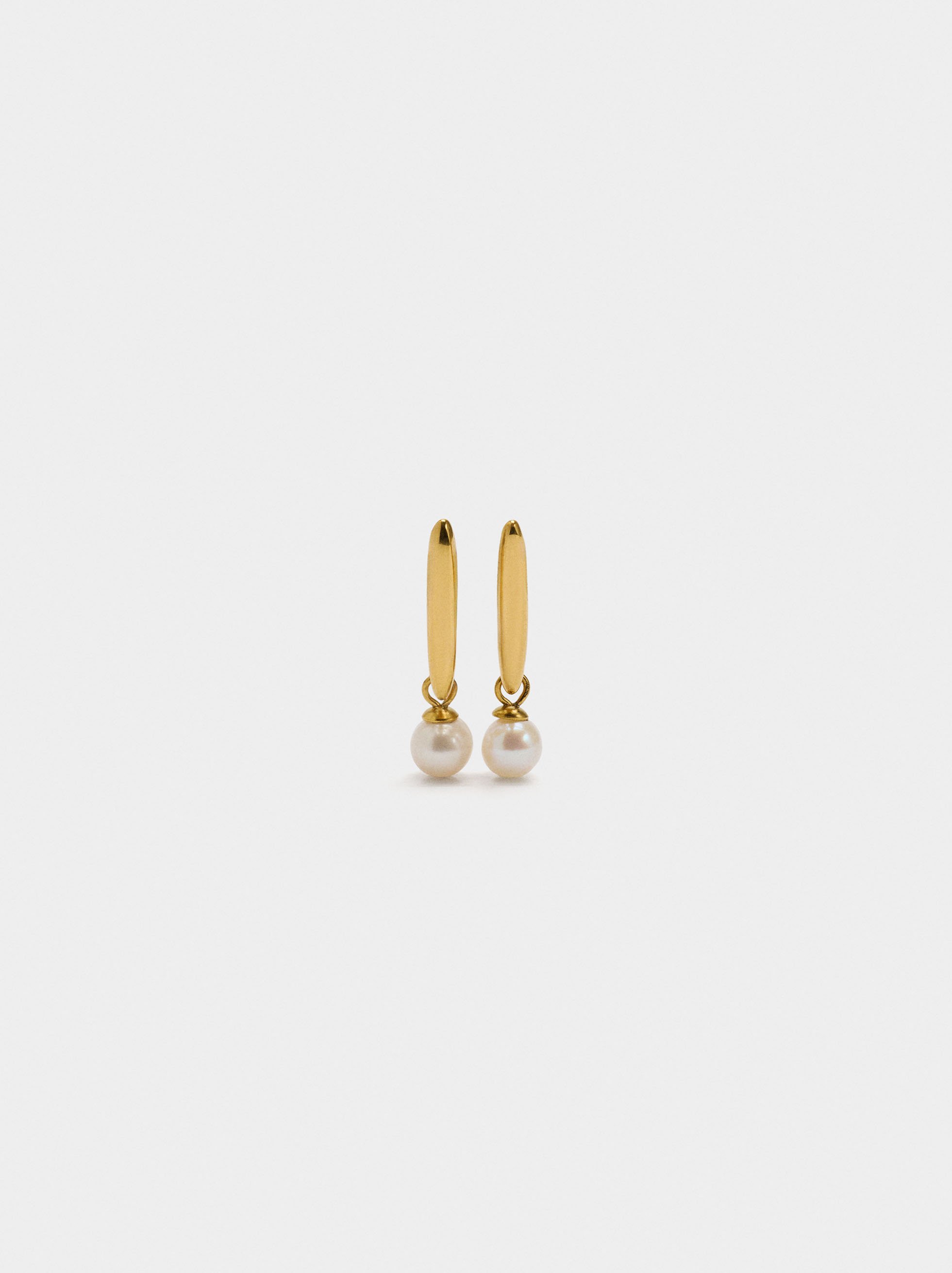 Bar earring with freshwater pearl - stainless steel image number 0.0