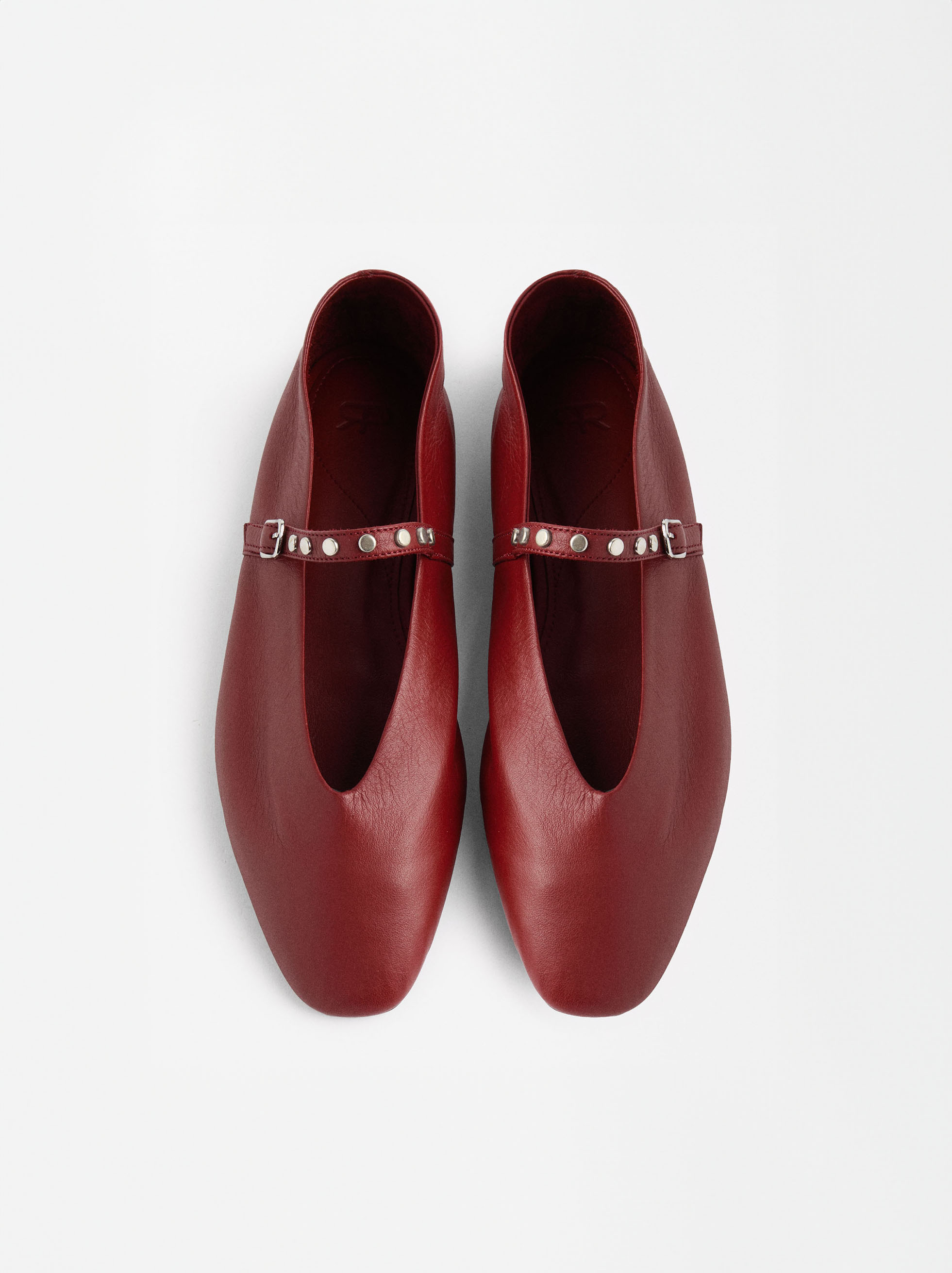 Leather Ballet Flats with Studs image number 6.0