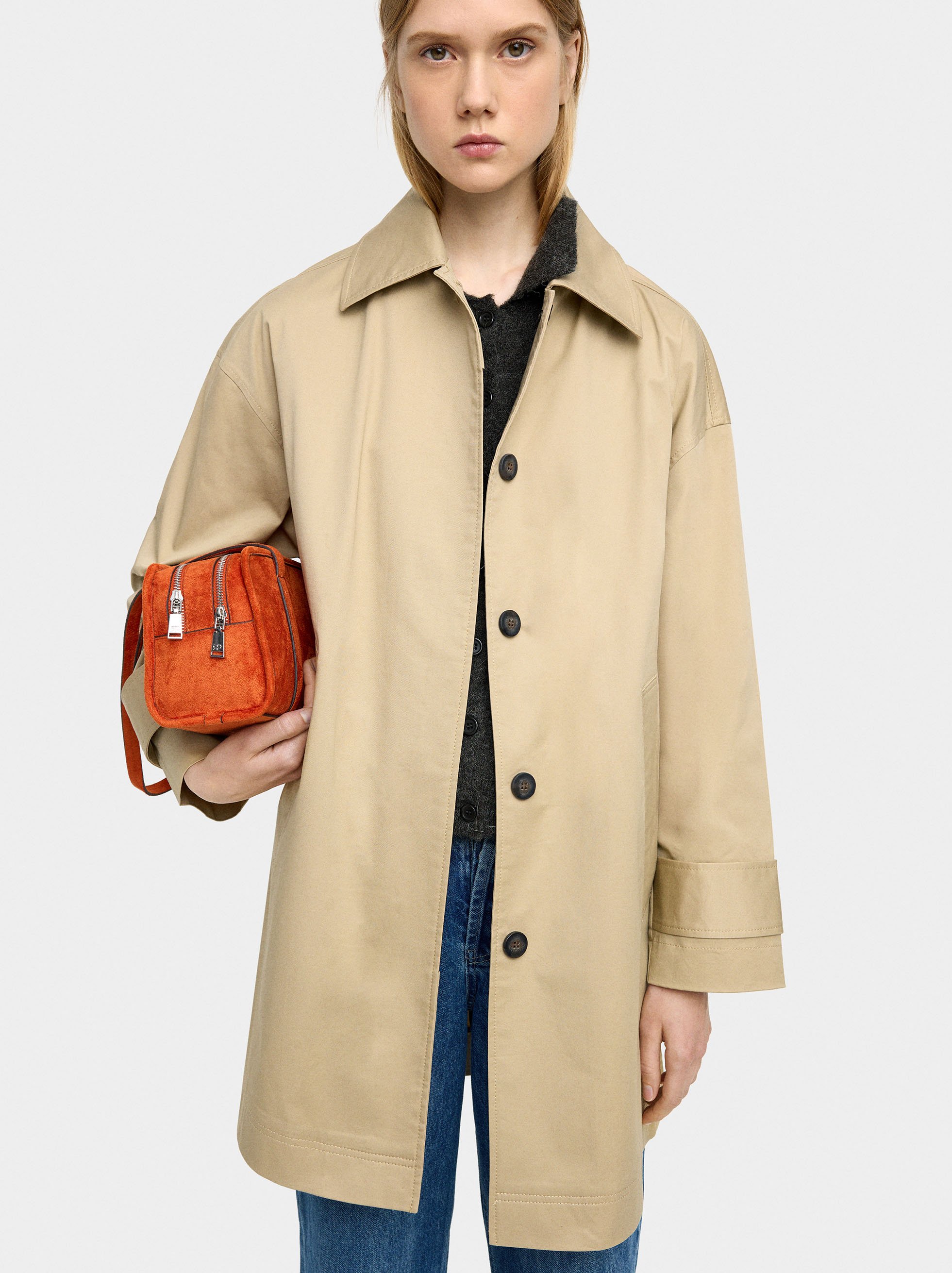 Midi cotton trench with pockets image number 0.0