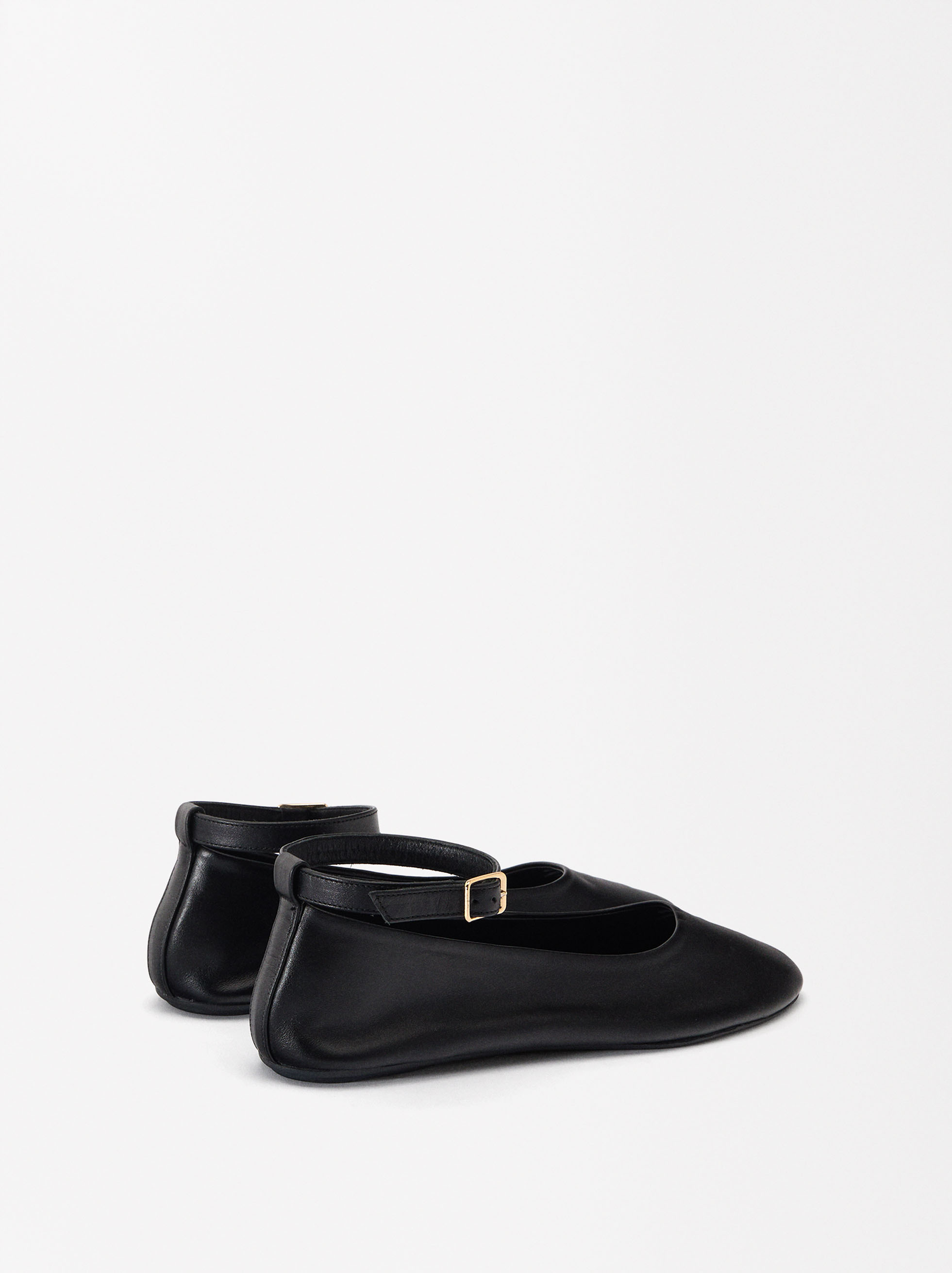 Ankle-strap leather ballet flats image number 4.0