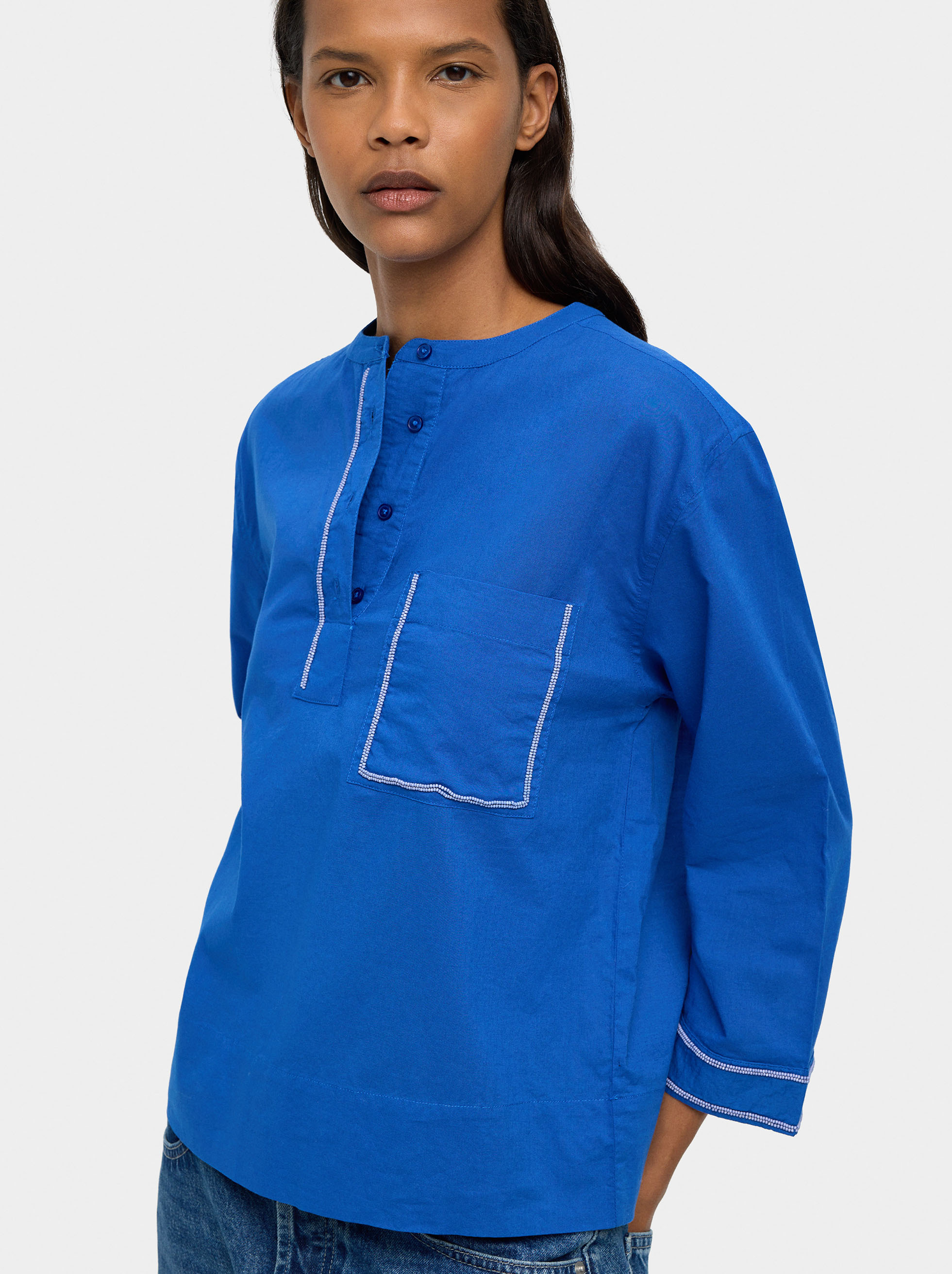 Shirt with mandarin collar 100% cotton image number 3.0