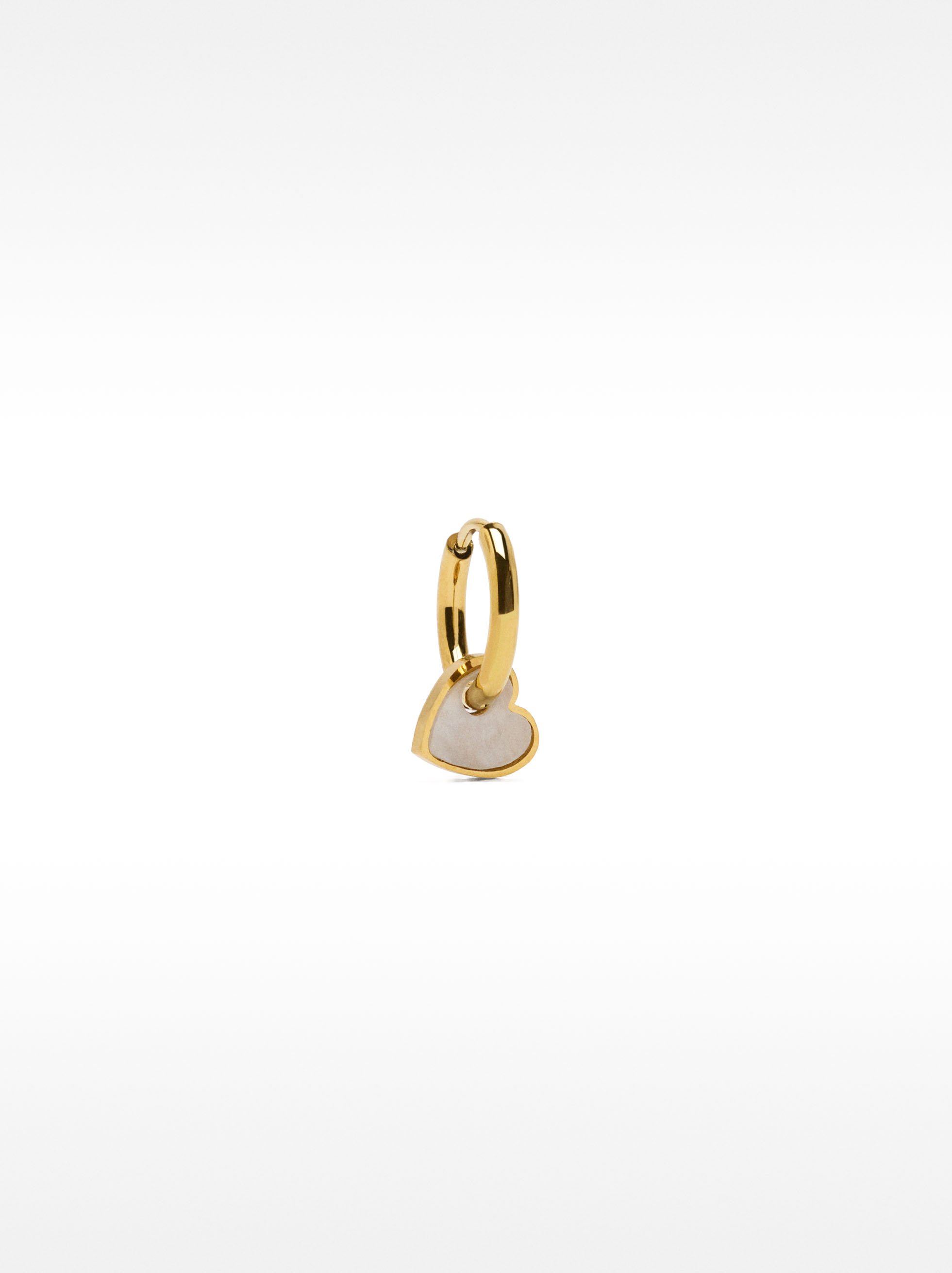 Single hoop earring with shell and heart - stainless steel image number 0.0