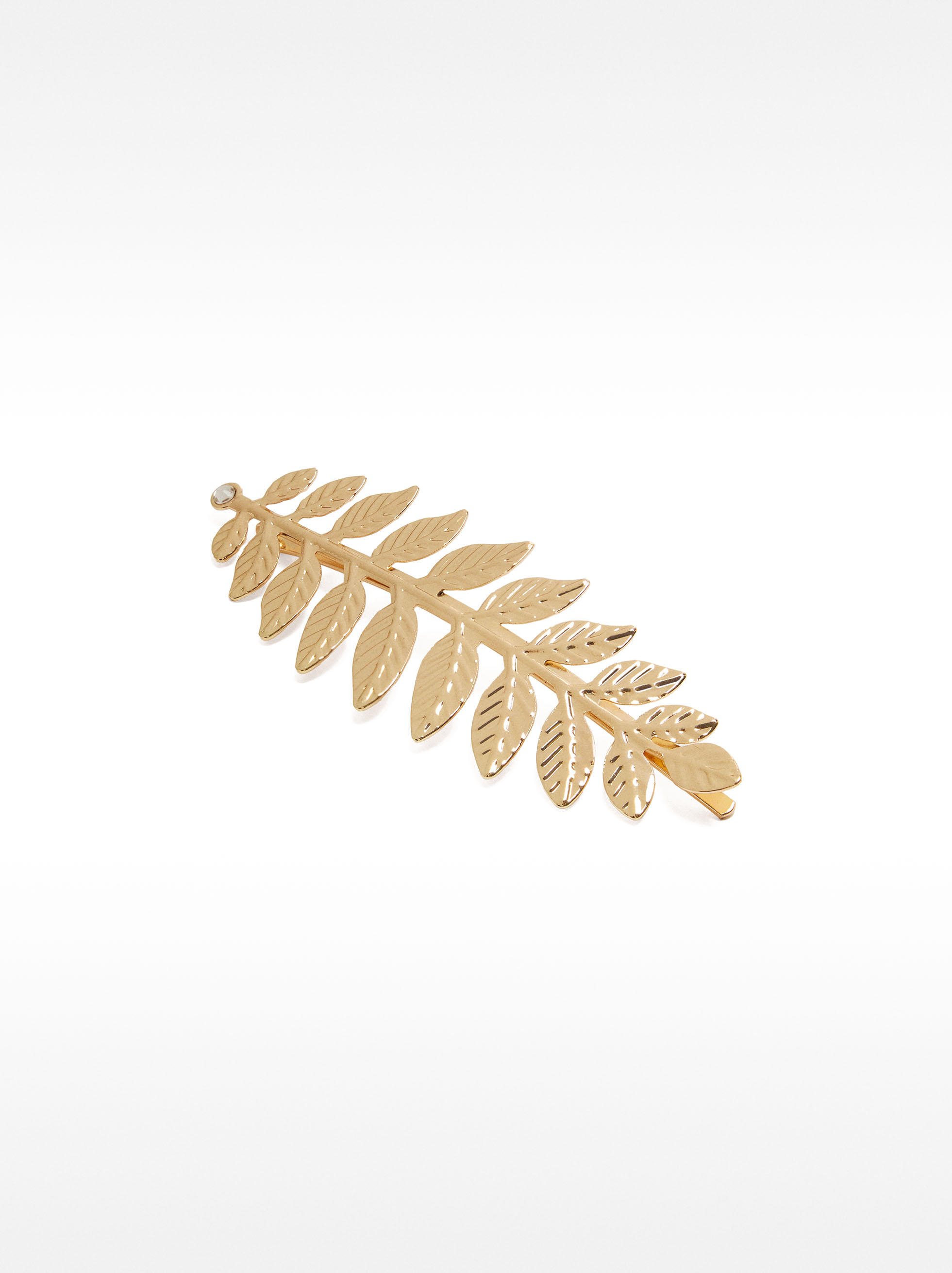 Pinza de pelo con hoja, Dorado, hi-res