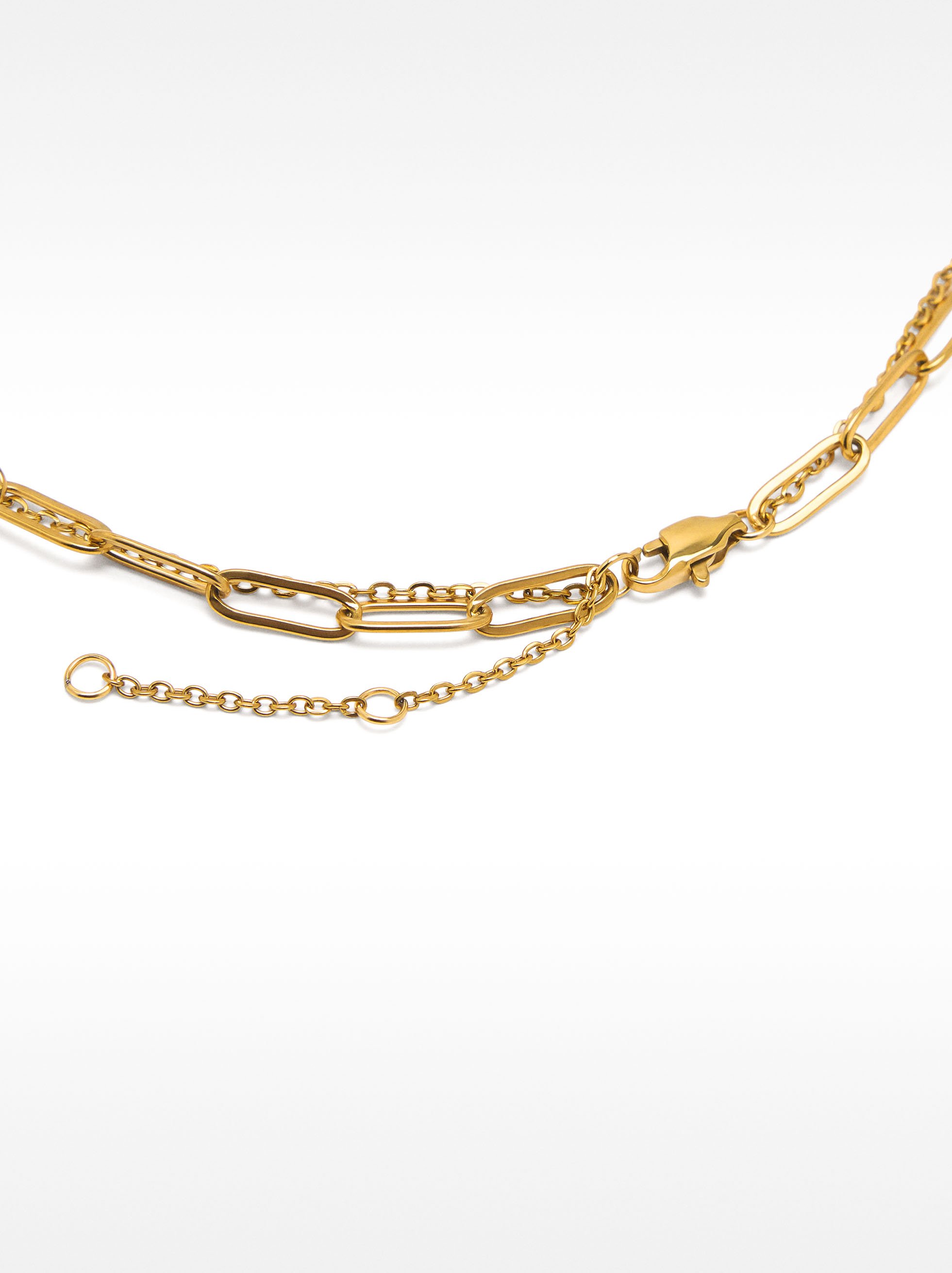 Collier double à maillons avec perles d’eau douce - acier inoxydable image number 2.0