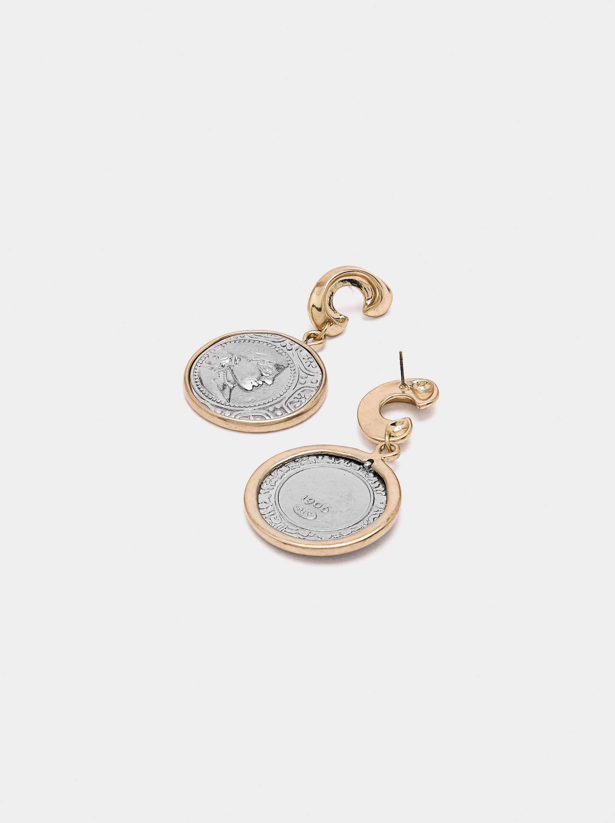 Bicolor earrings with coins image number 2.0