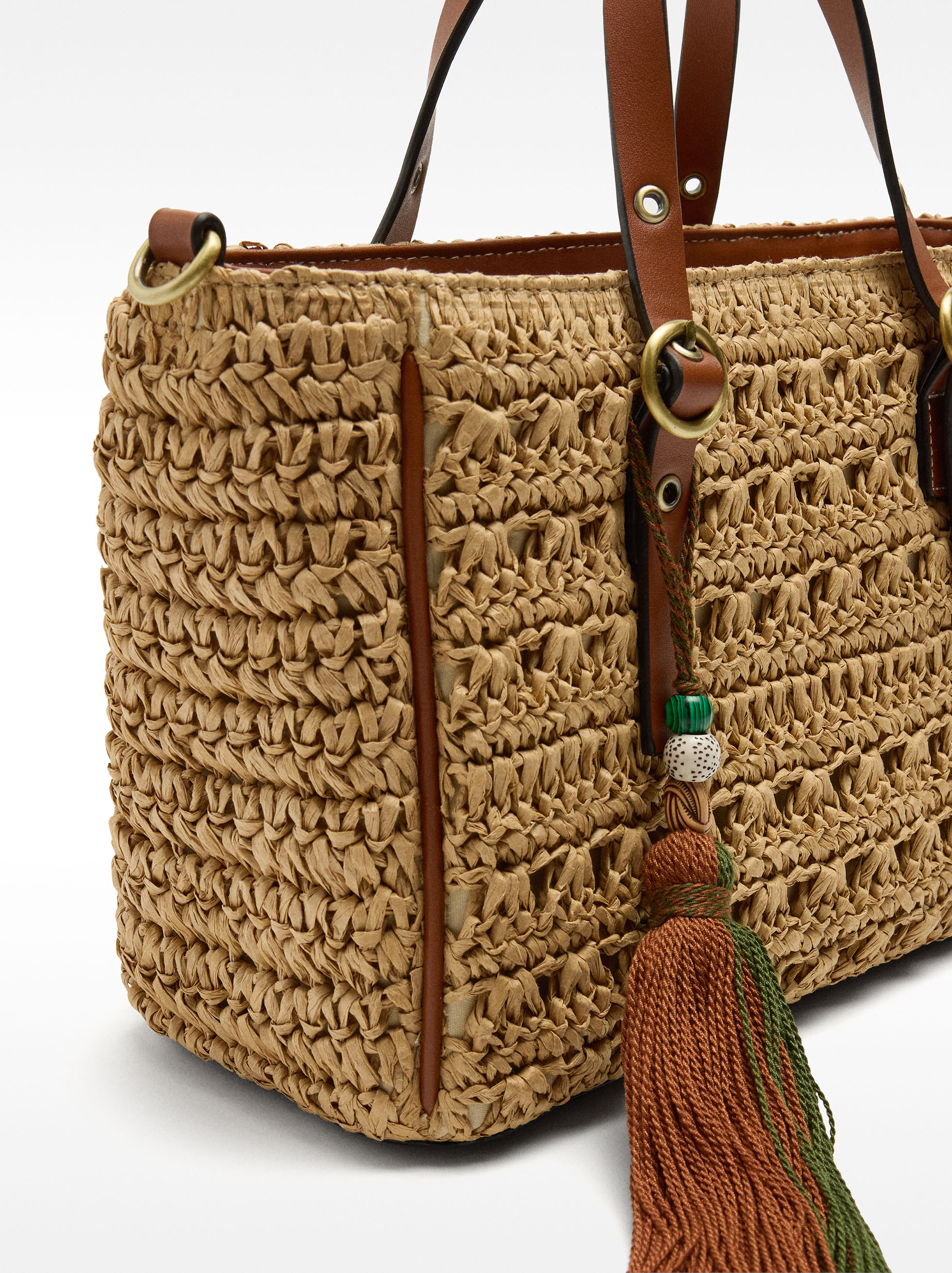 Borsa tote effetto paglia con tracolla image number 1.0