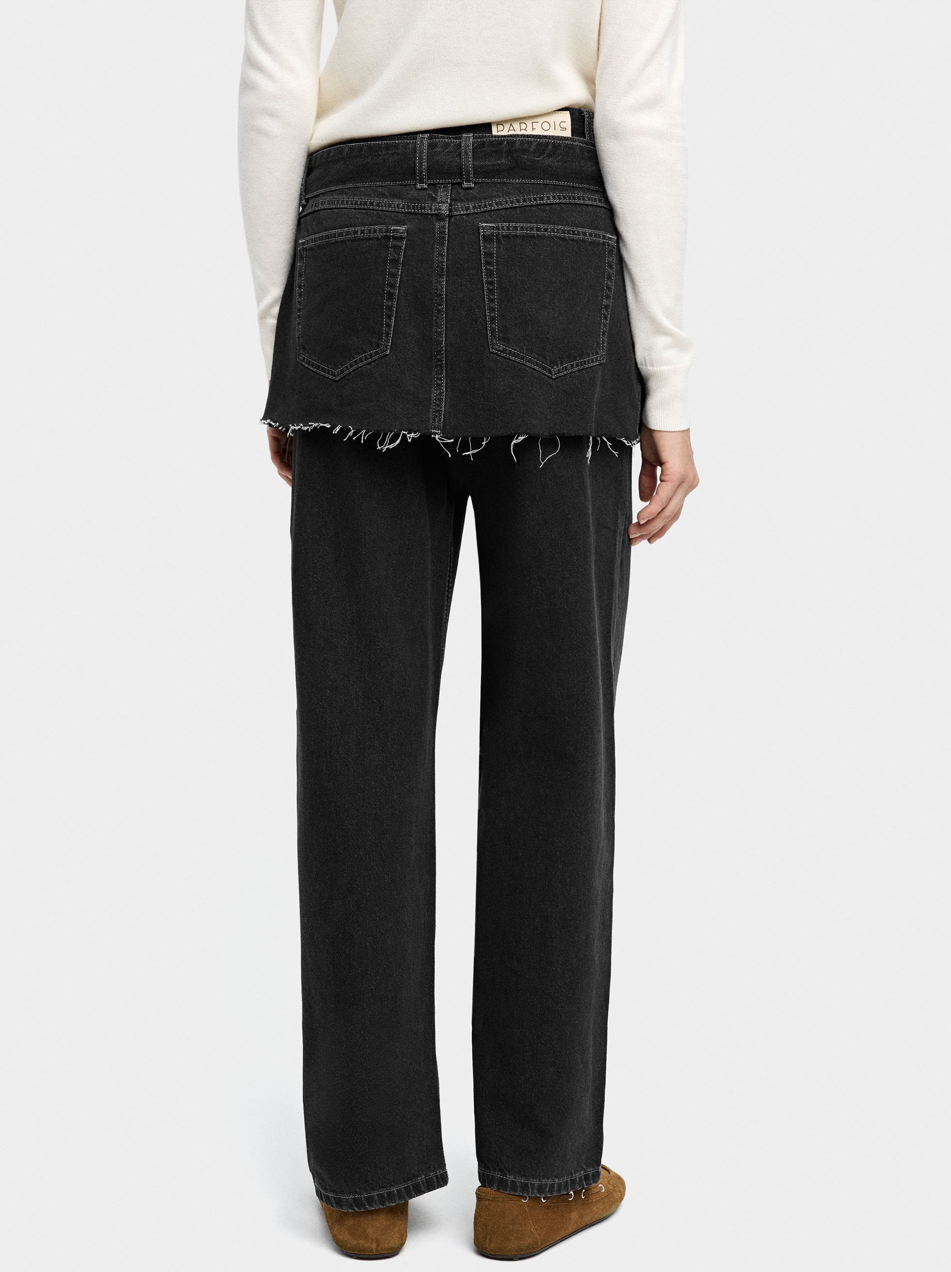 Straight denim trousers with skirt detail image number 3.0