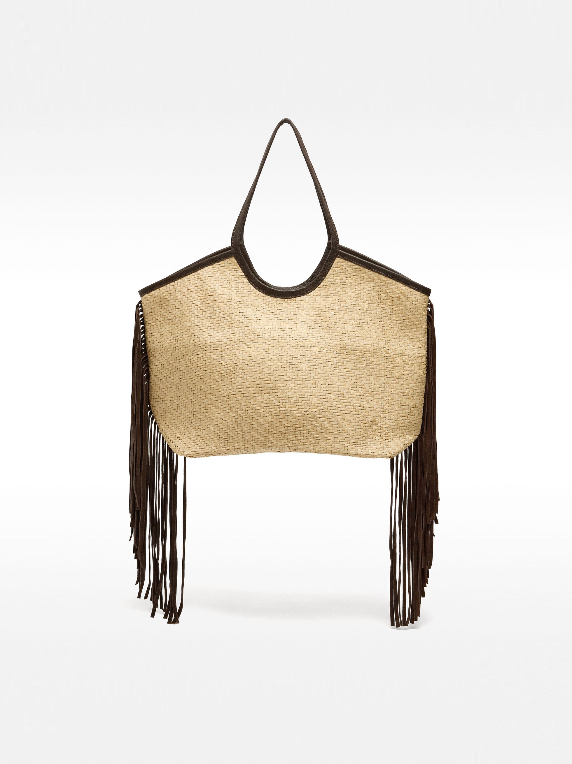 Sac shopper en raphia avec franges en cuir image number 6.0