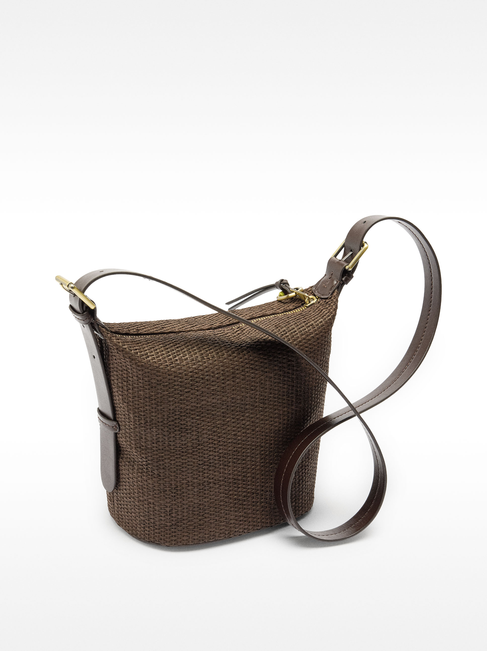Shoulder bag with straw effect and pendant image number 3.0
