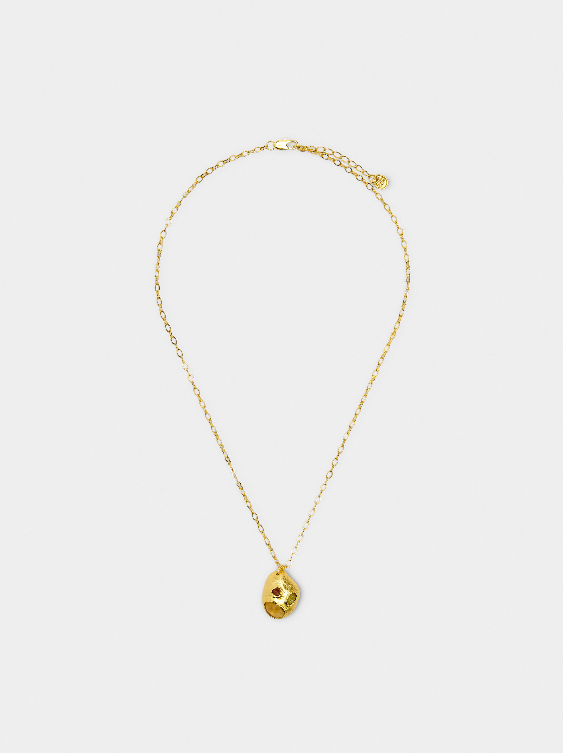 Oval pendant necklace with stones - 18k gold swim image number 2.0