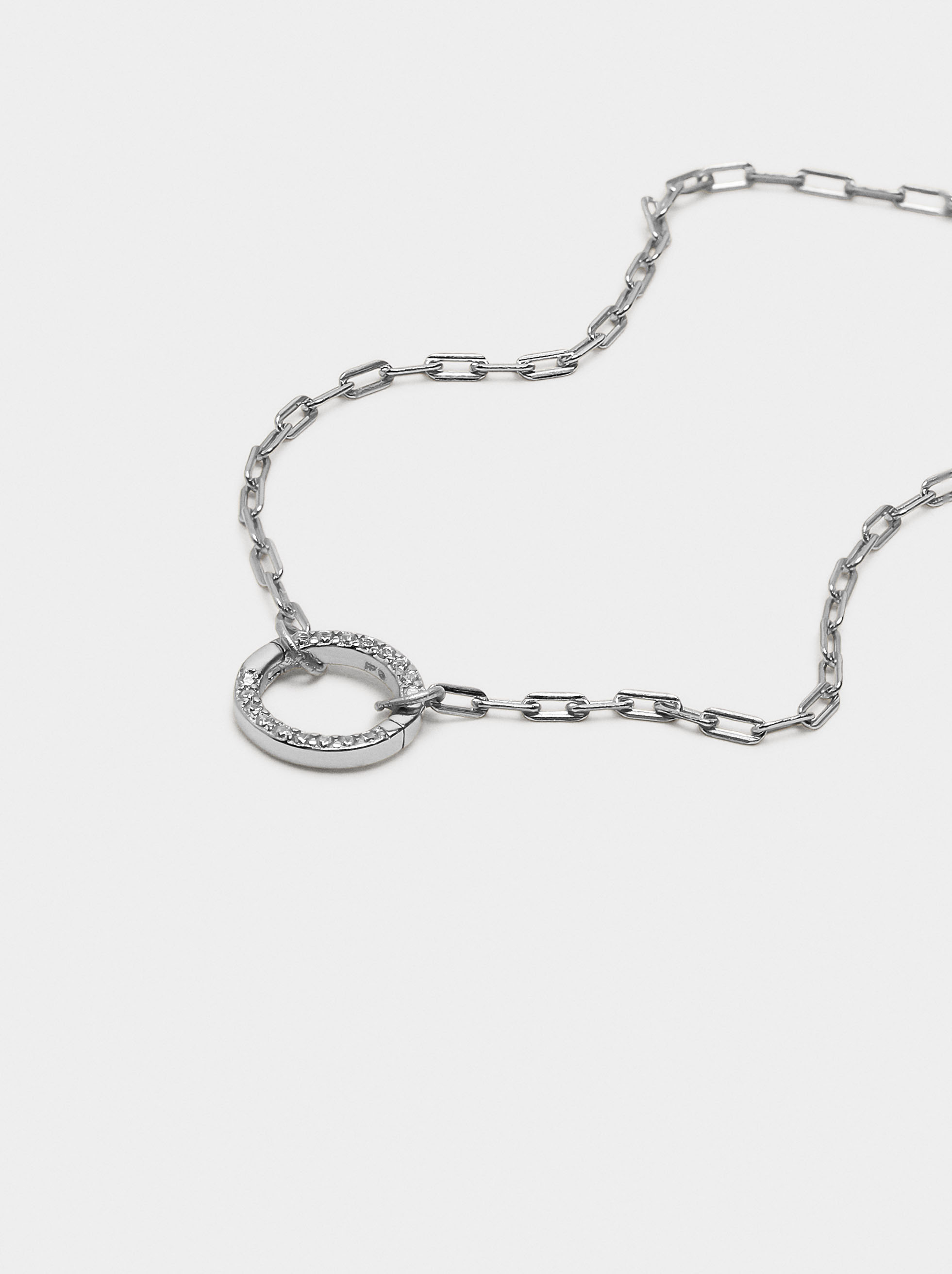 Pendant link bracelet with zirconias - 925 sterling silver image number 1.0