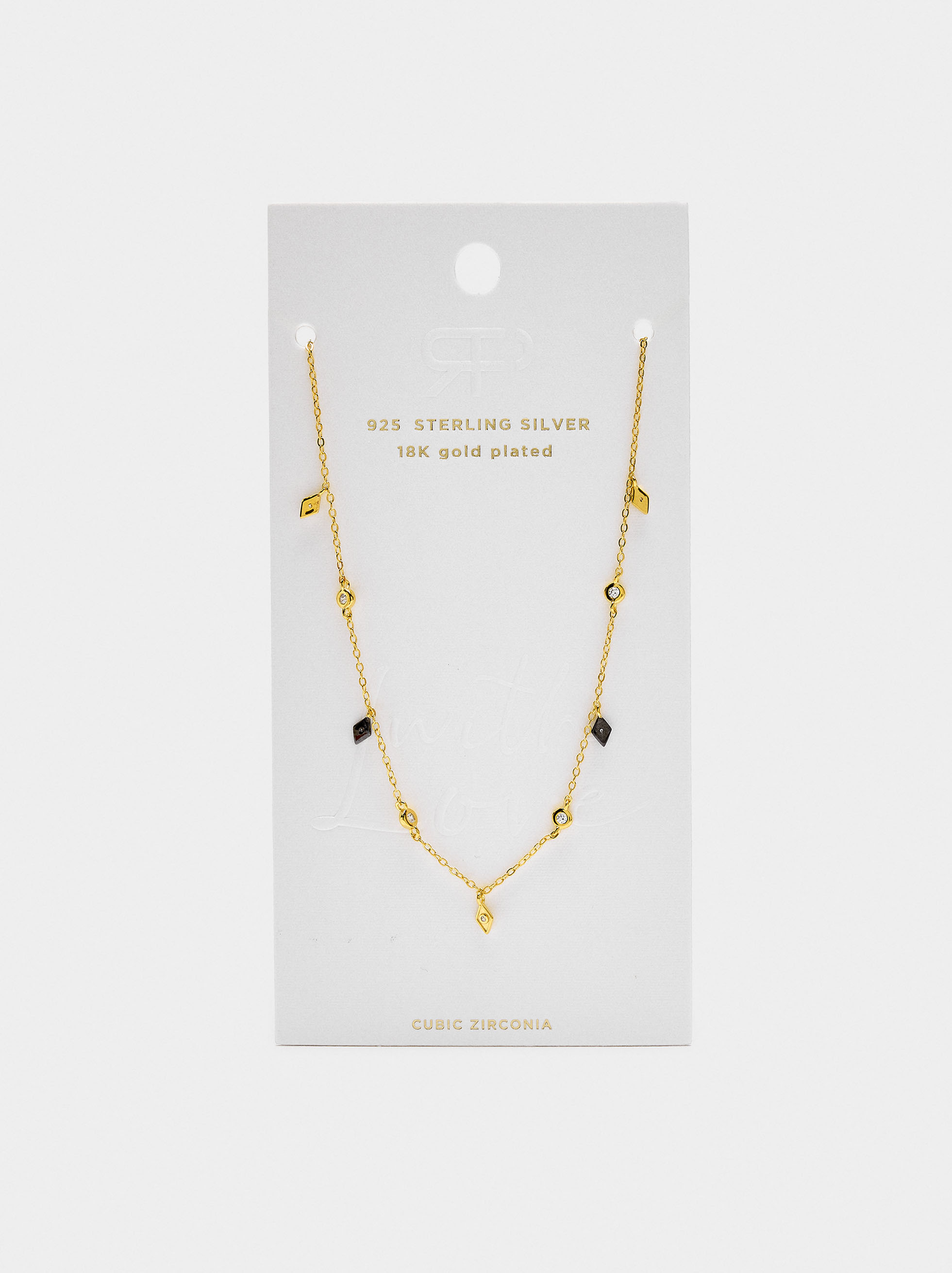 Necklace with rhombuses and zirconias - 925 sterling silver image number 3.0