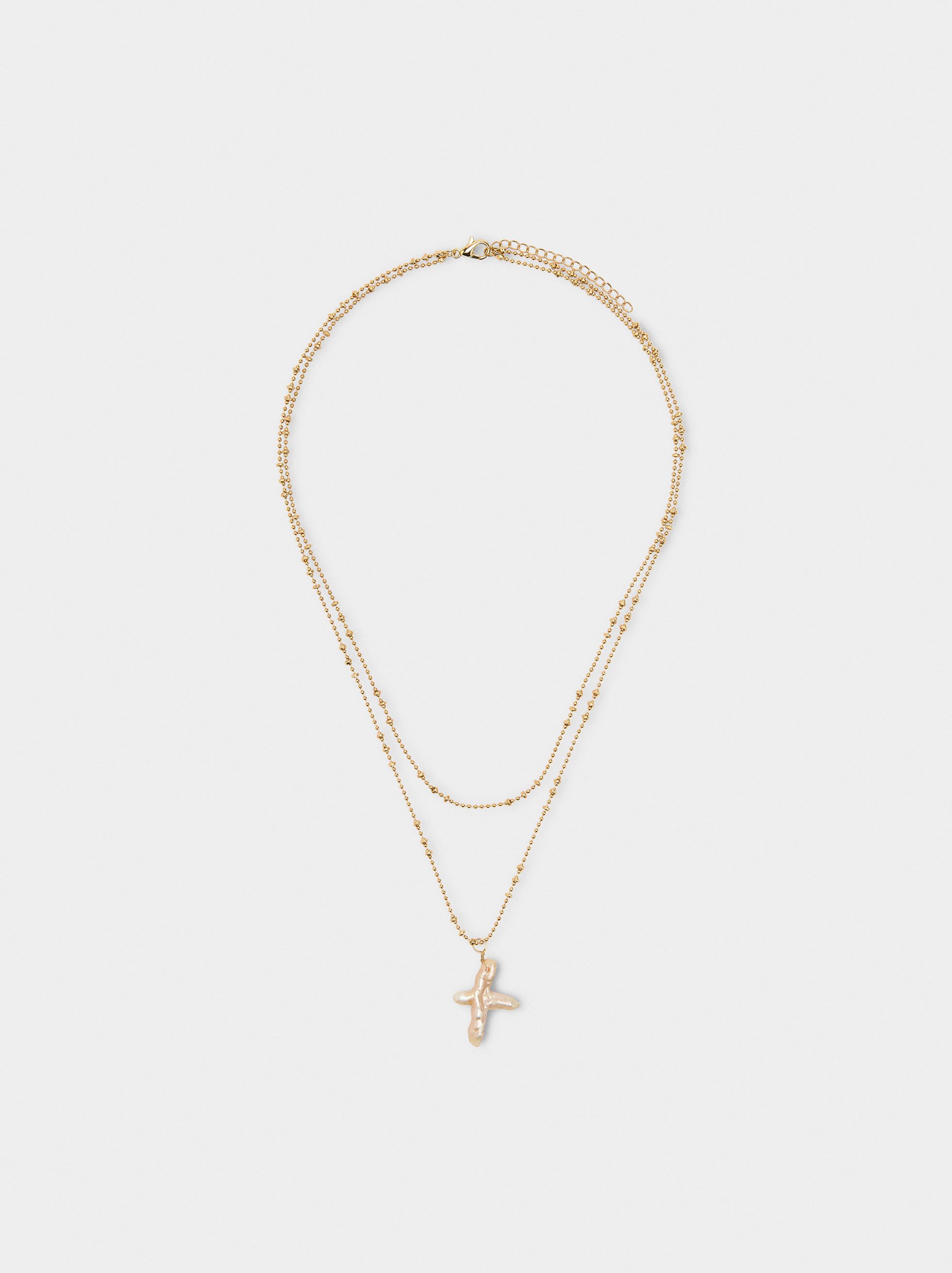 Double necklace with freshwater pearl cross image number 0.0