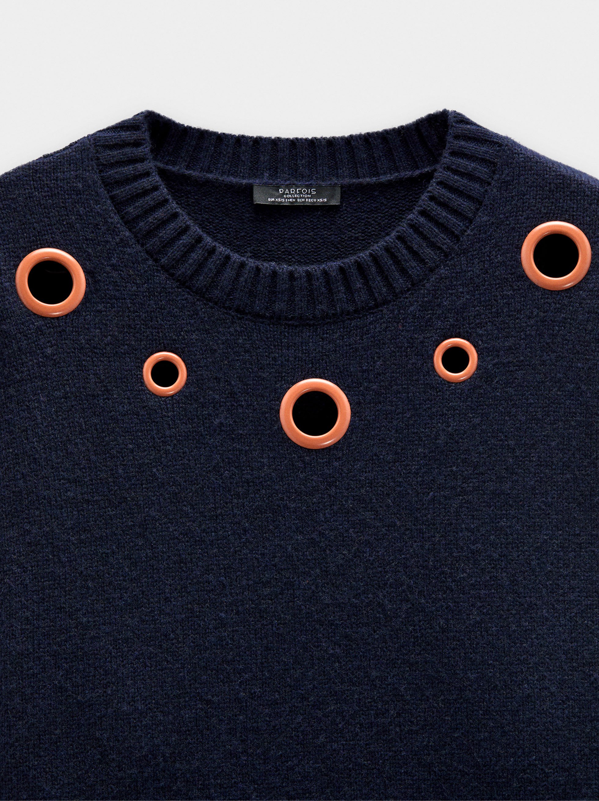 Knit sweater with eyelets image number 6.0
