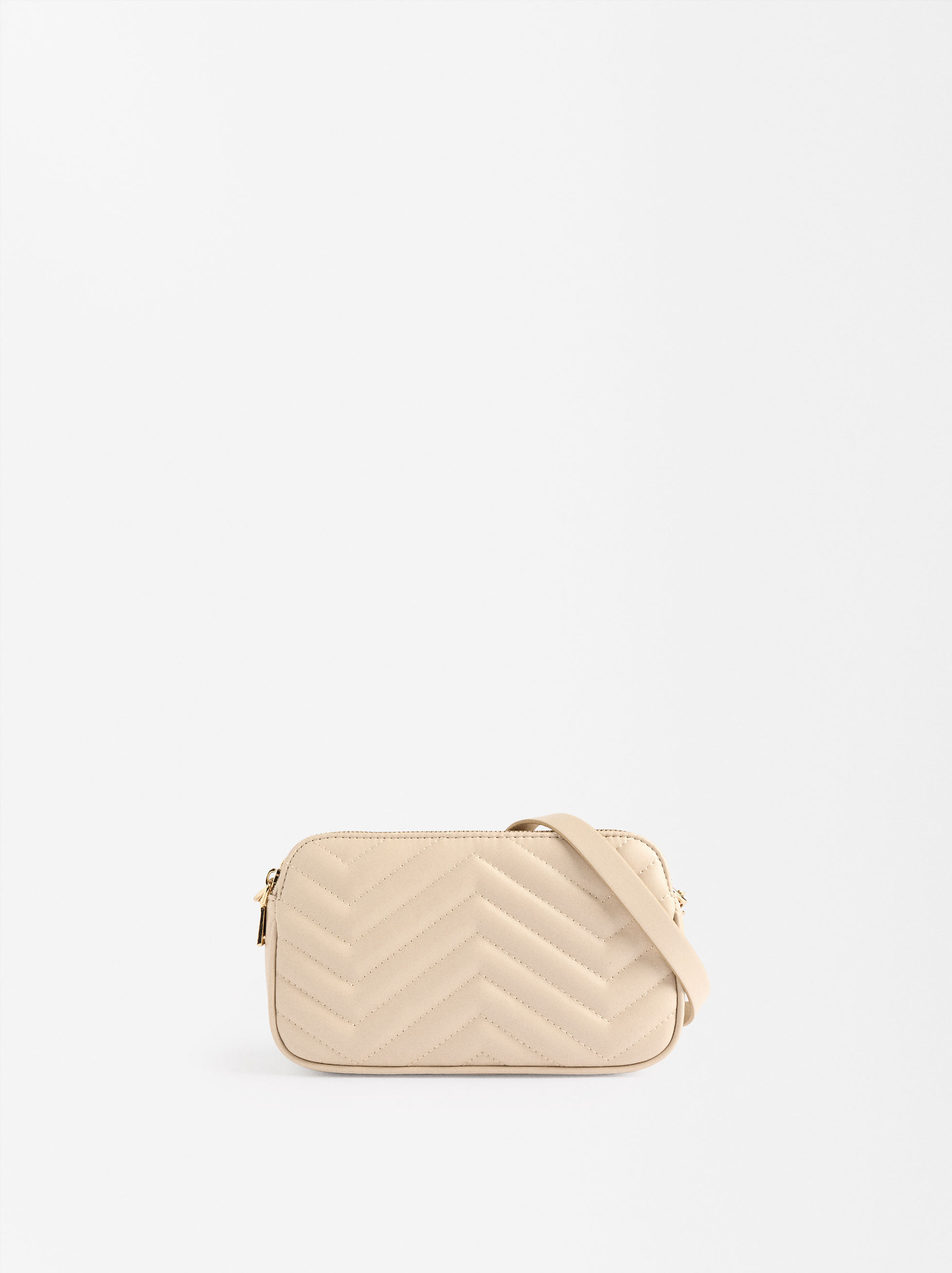 Quilted crossbody bag with chain, Ecru, hi-res