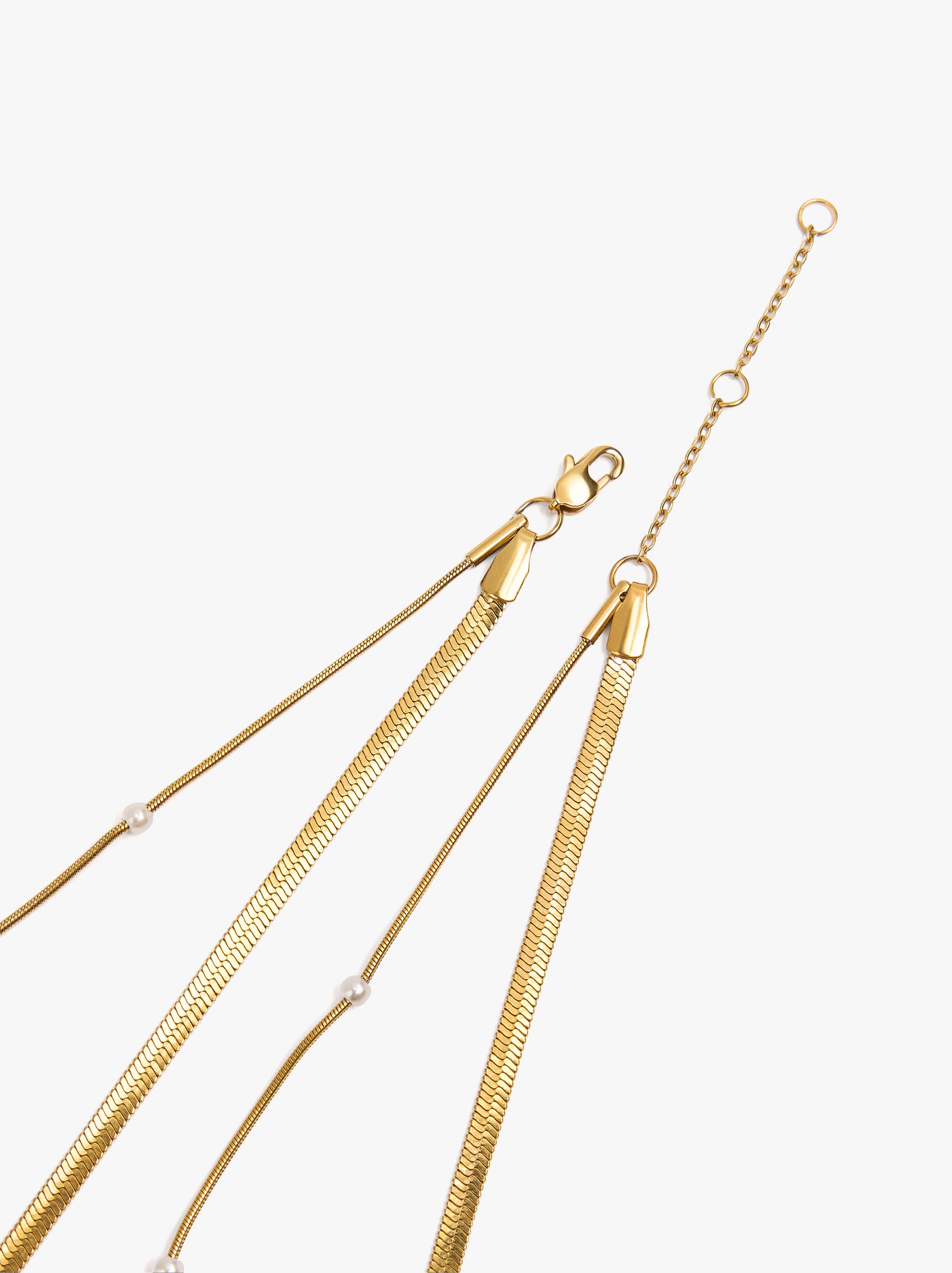 Collier double avec perles - acier inoxydable image number 2.0