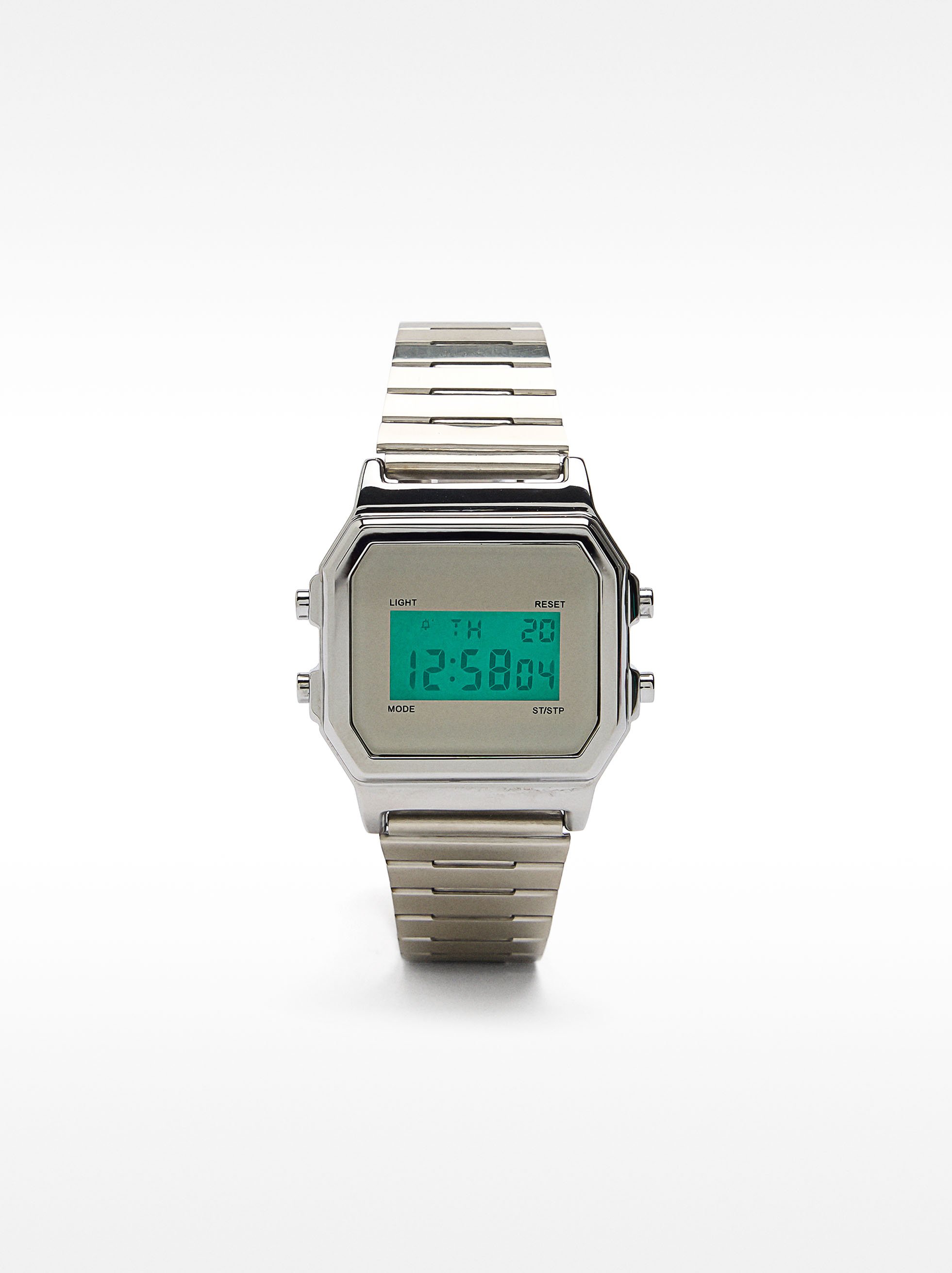 Digital watch with stainless steel bracelet image number 0.0