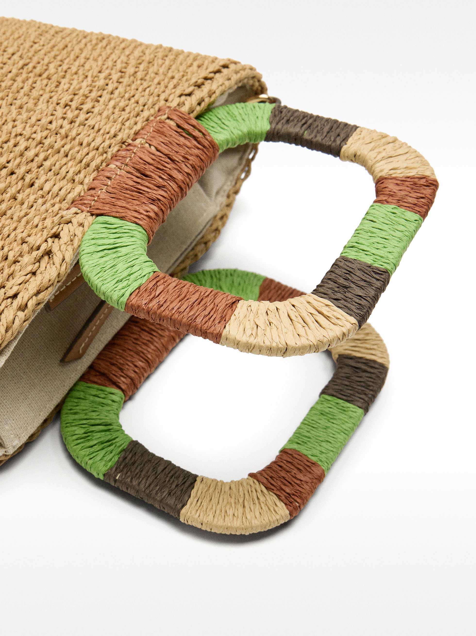 Tote bag with straw effect and multicolor handle image number 2.0