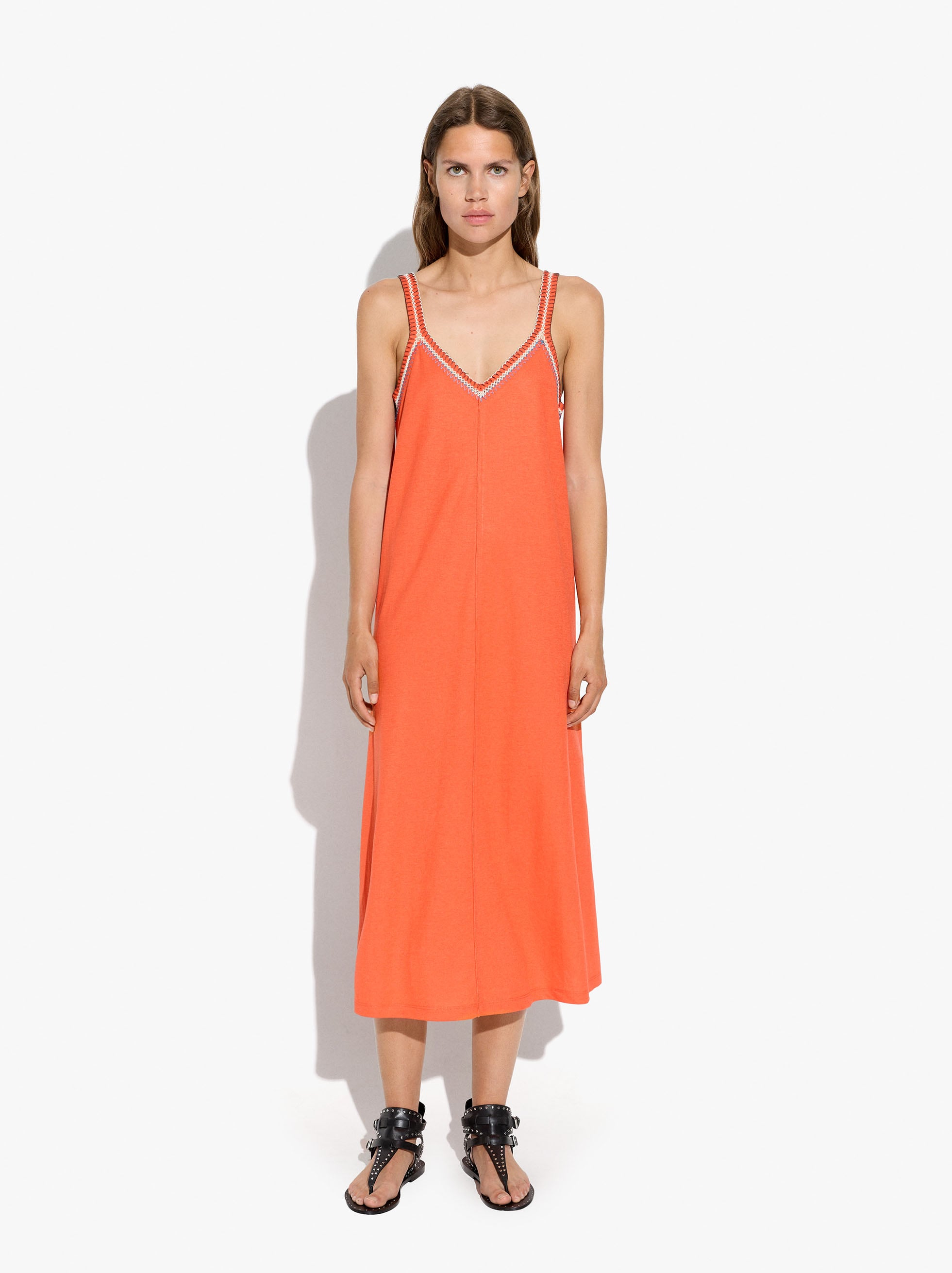 Plain midi dress with straps image number 1.0