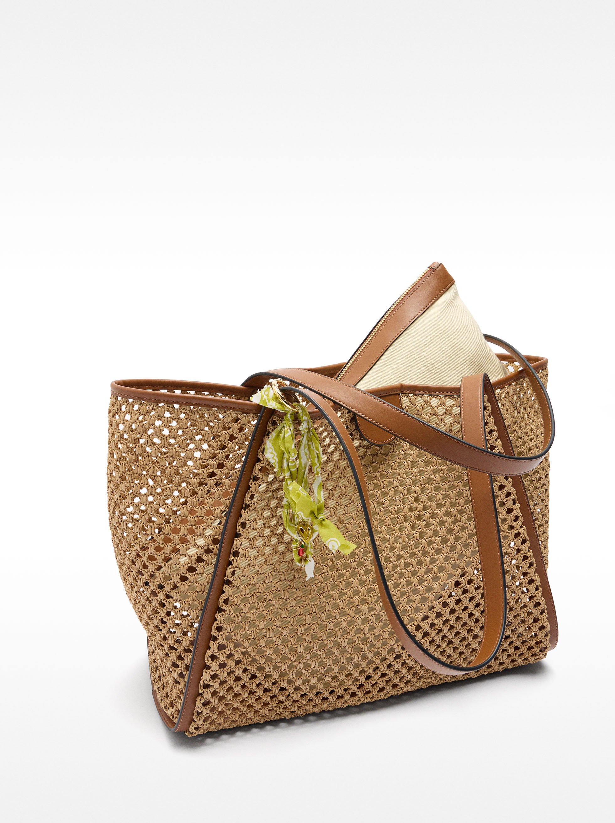 Straw effect shopper bag with removable bag image number 2.0