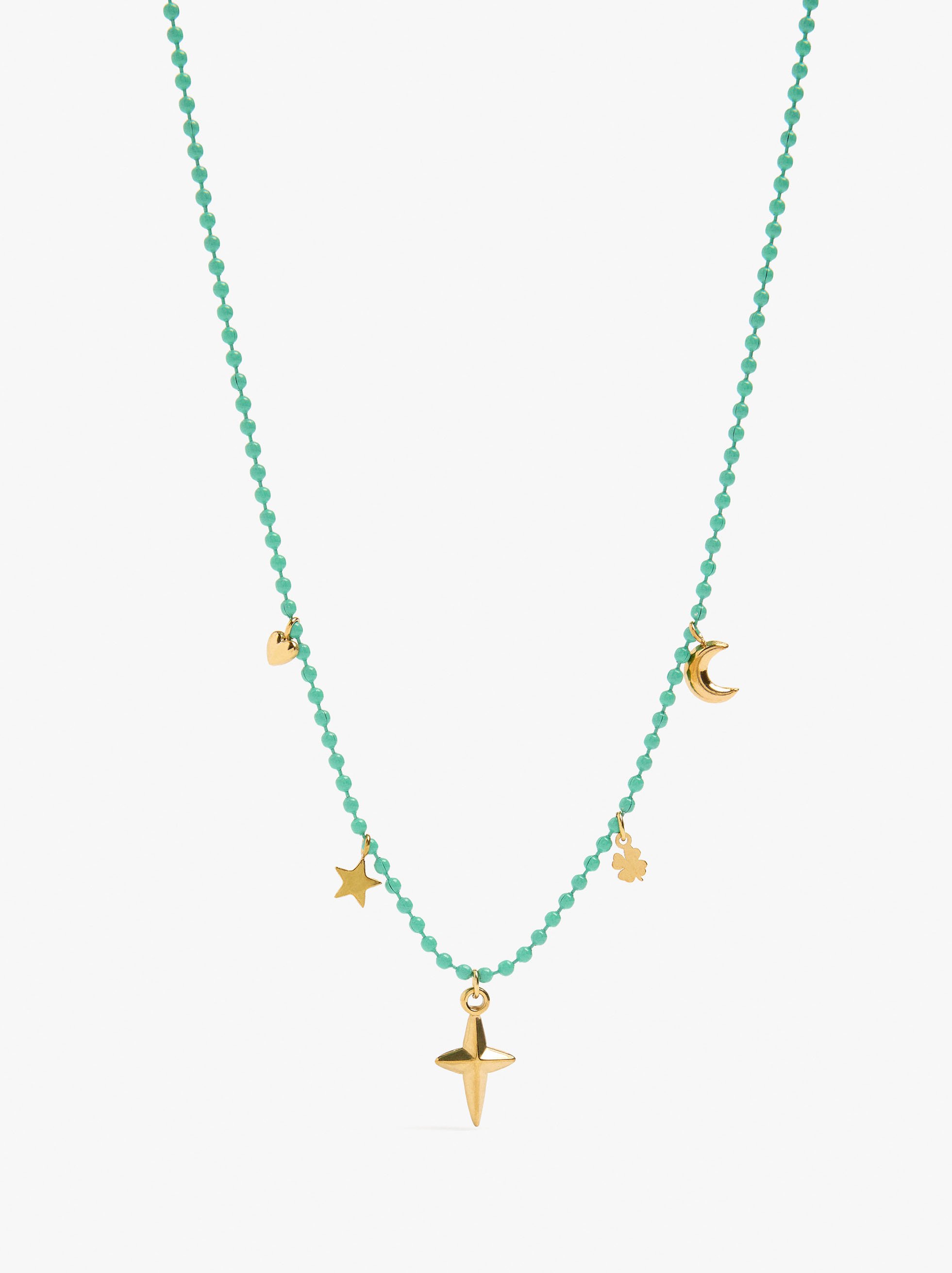 Collier perles &eacute;maill&eacute;es avec charms - acier inoxydable image number 0.0