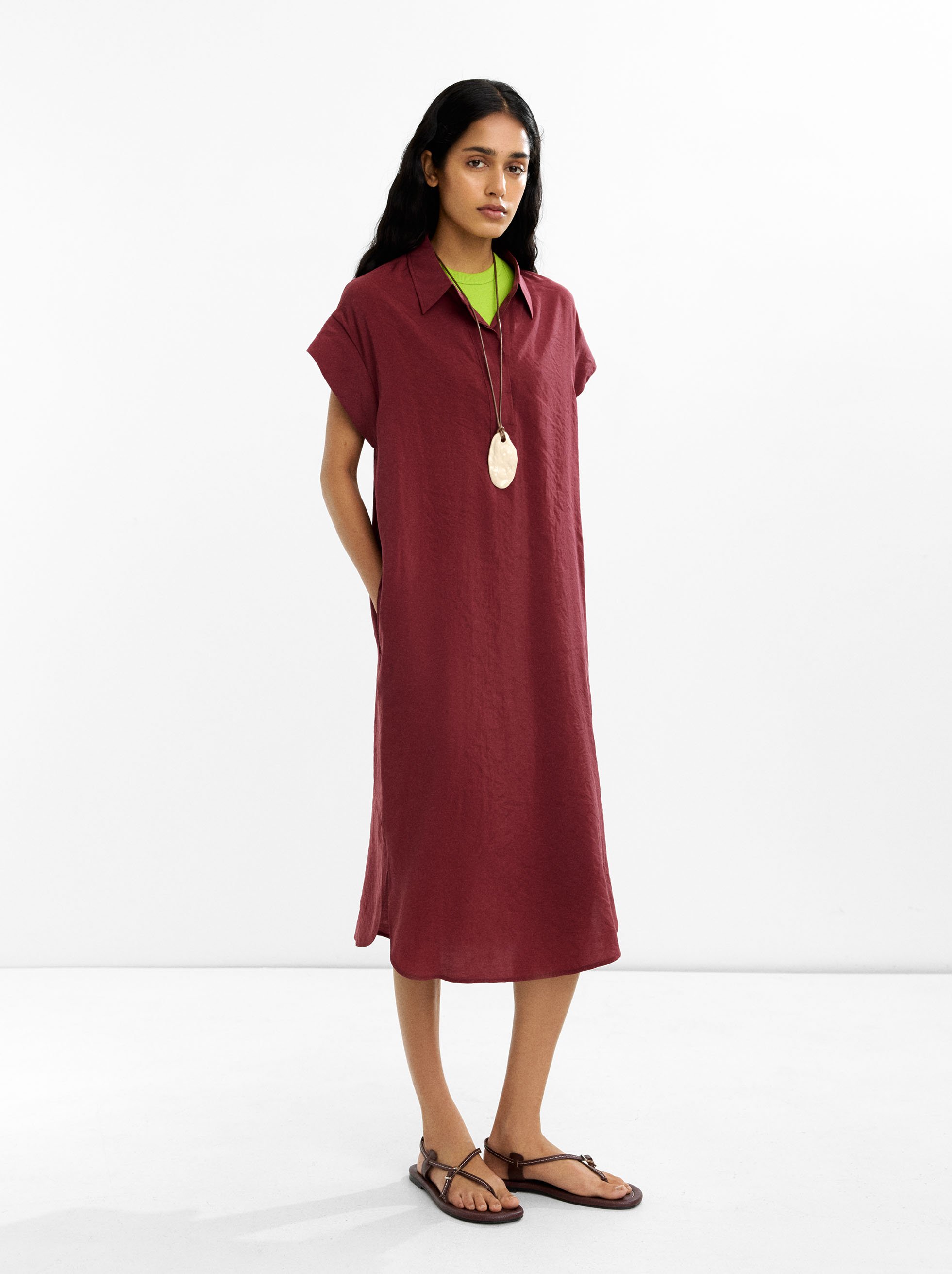 Shirt dress with crinkled effect image number 1.0