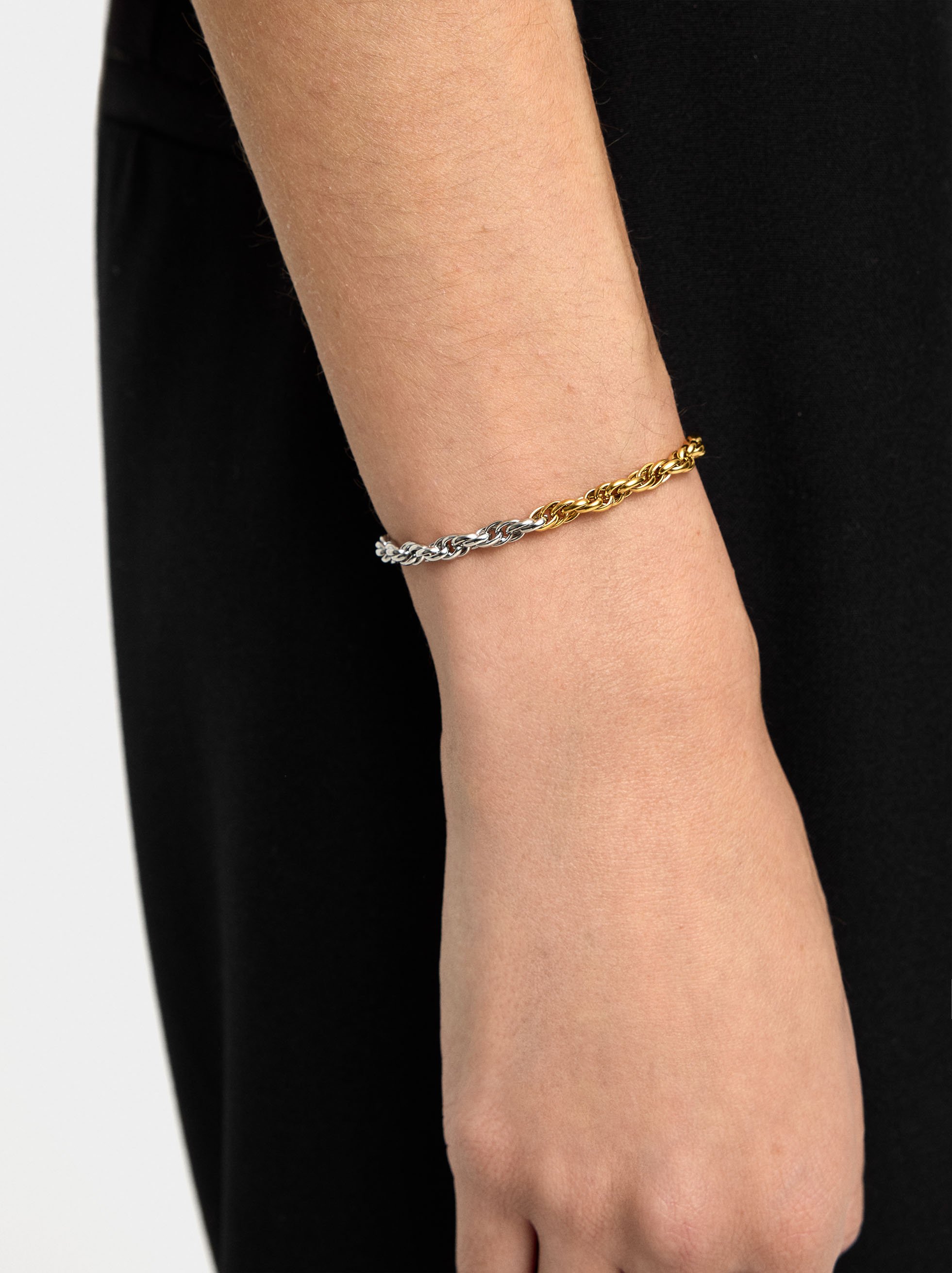 Bicolor bracelet with links - stainless steel image number 1.0