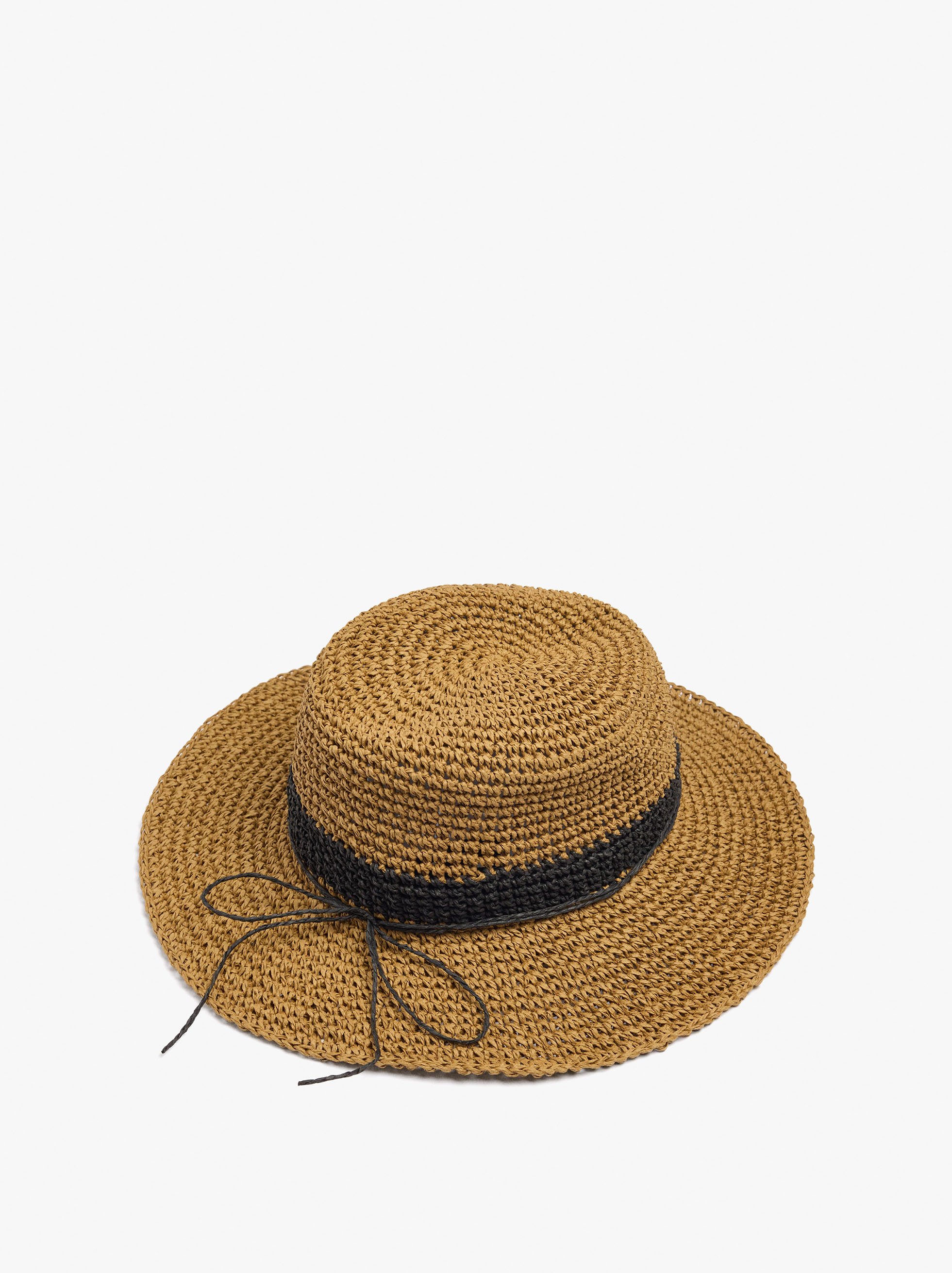 Paper straw effect hat with contrast detail image number 2.0
