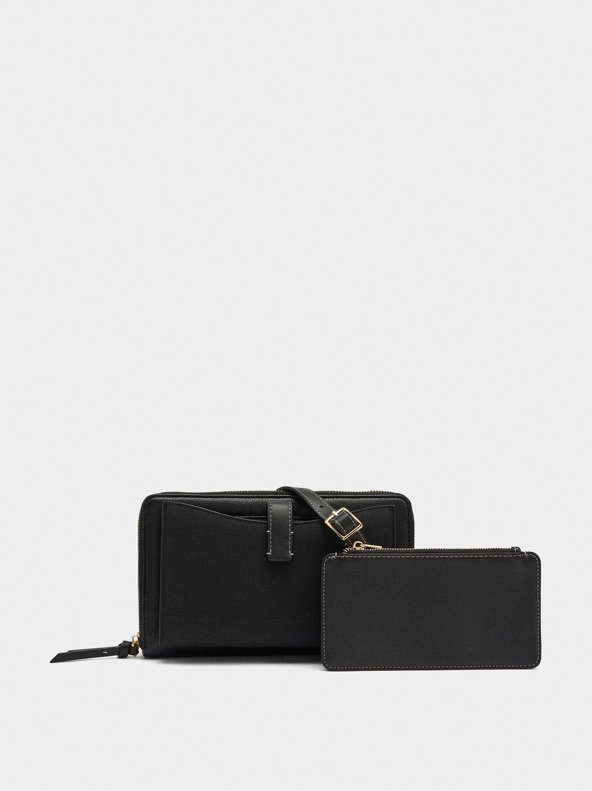 Faux leather coin purse with shoulder strap image number 1.0