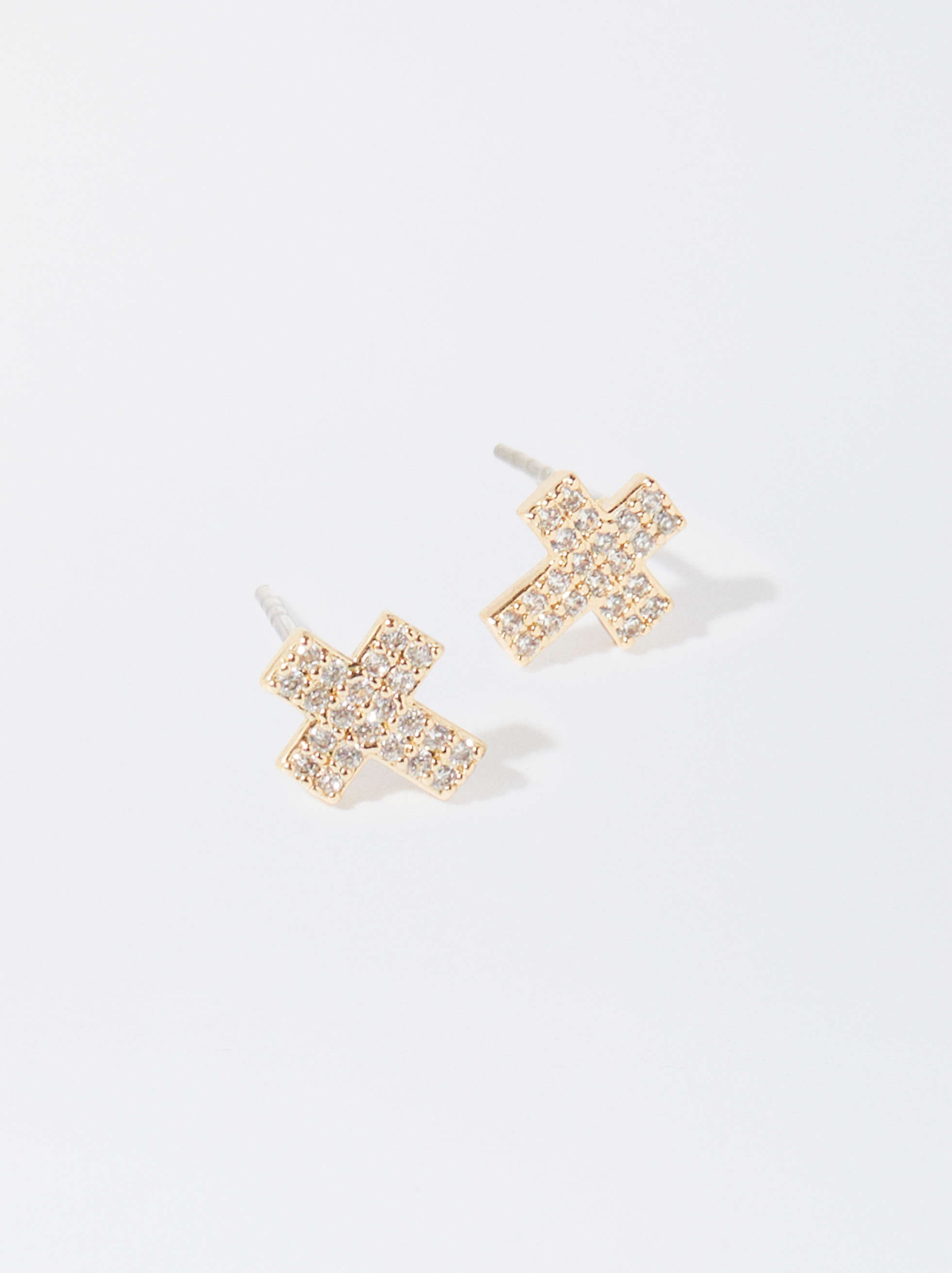 Silver-Plated Earrings With Cubic Zirconia And Crosses image number 2.0