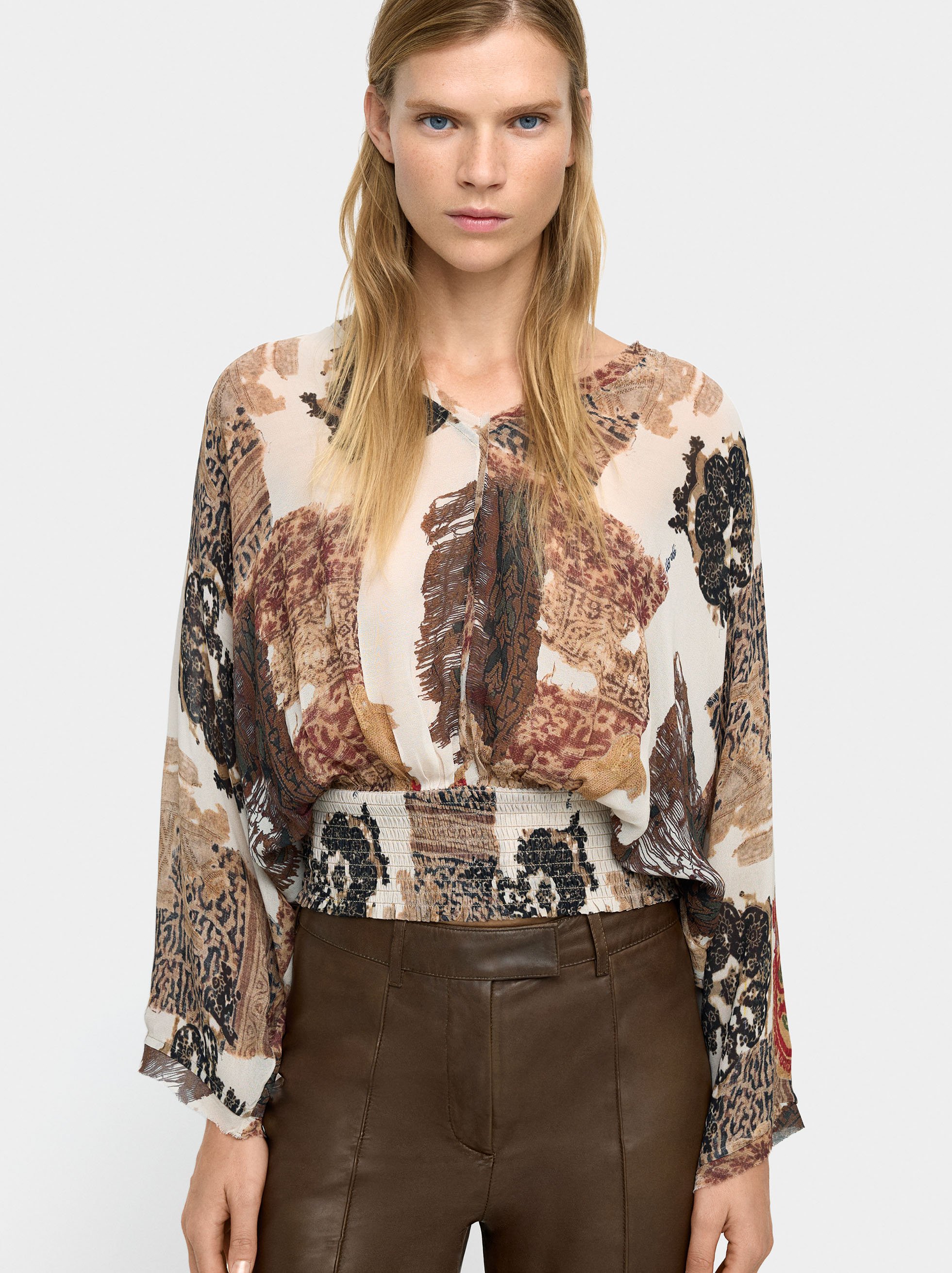 Blouse with semi-transparent print image number 2.0